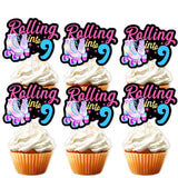 18pcs Black Glitter Pink Roller Skates Dessert Cupcake Topper 80s 90s Retro Hip Hop Roller Skating Rolling into 9 Theme Decor Supplies Boy Girl 9th