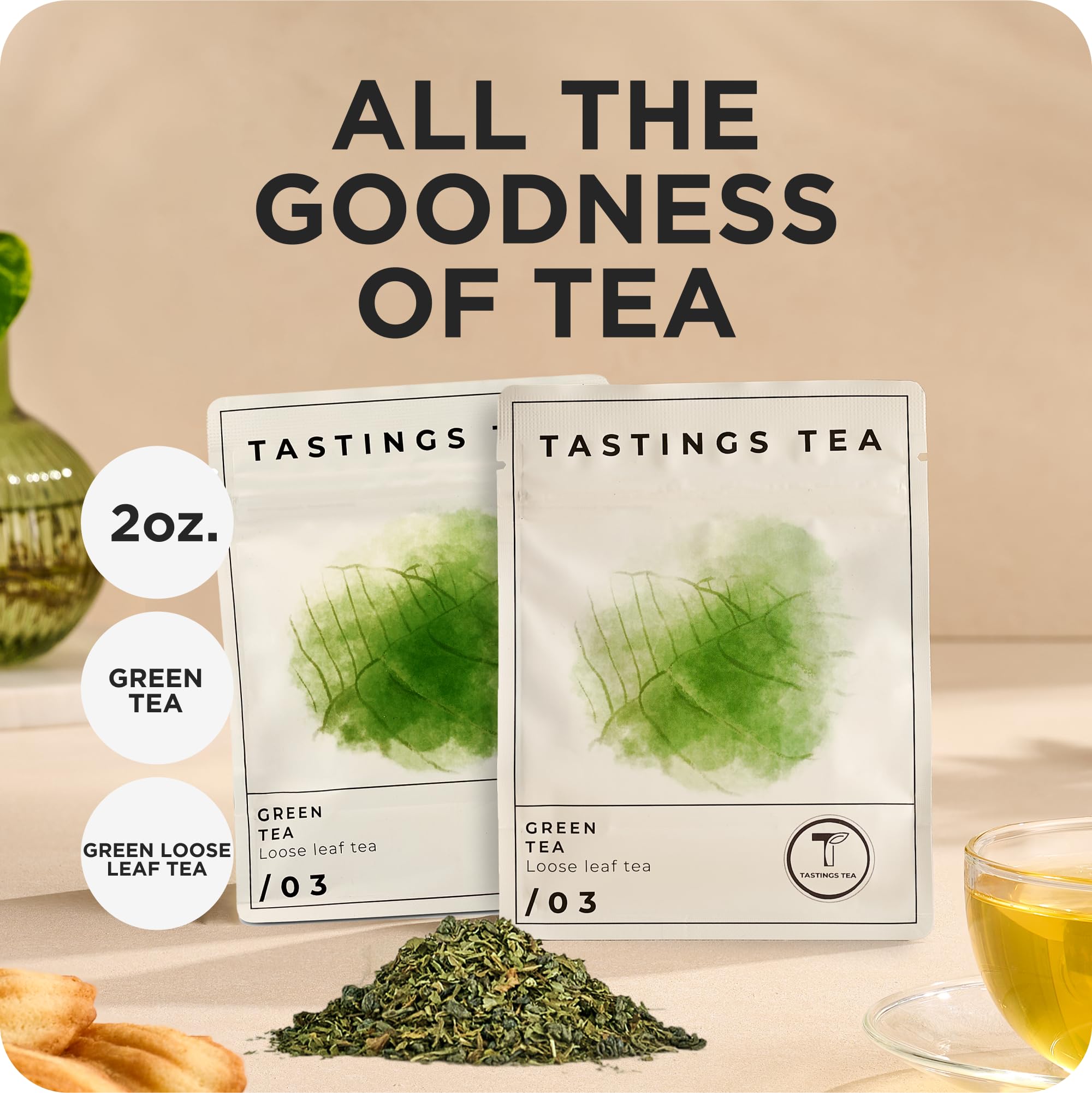 Tastings Tea Green Tea - 2.75 oz Loose Leaf | Enhanced Focus & Mental Clarity | Practice Mindfulness