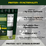BBfL Grass-Fed Whey Protein Shake - 21g rBGH-Free Protein, Matcha + Apple Cider Vinegar, Prebiotics, Digestive Enzymes, Adaptogens for Stress & Mood