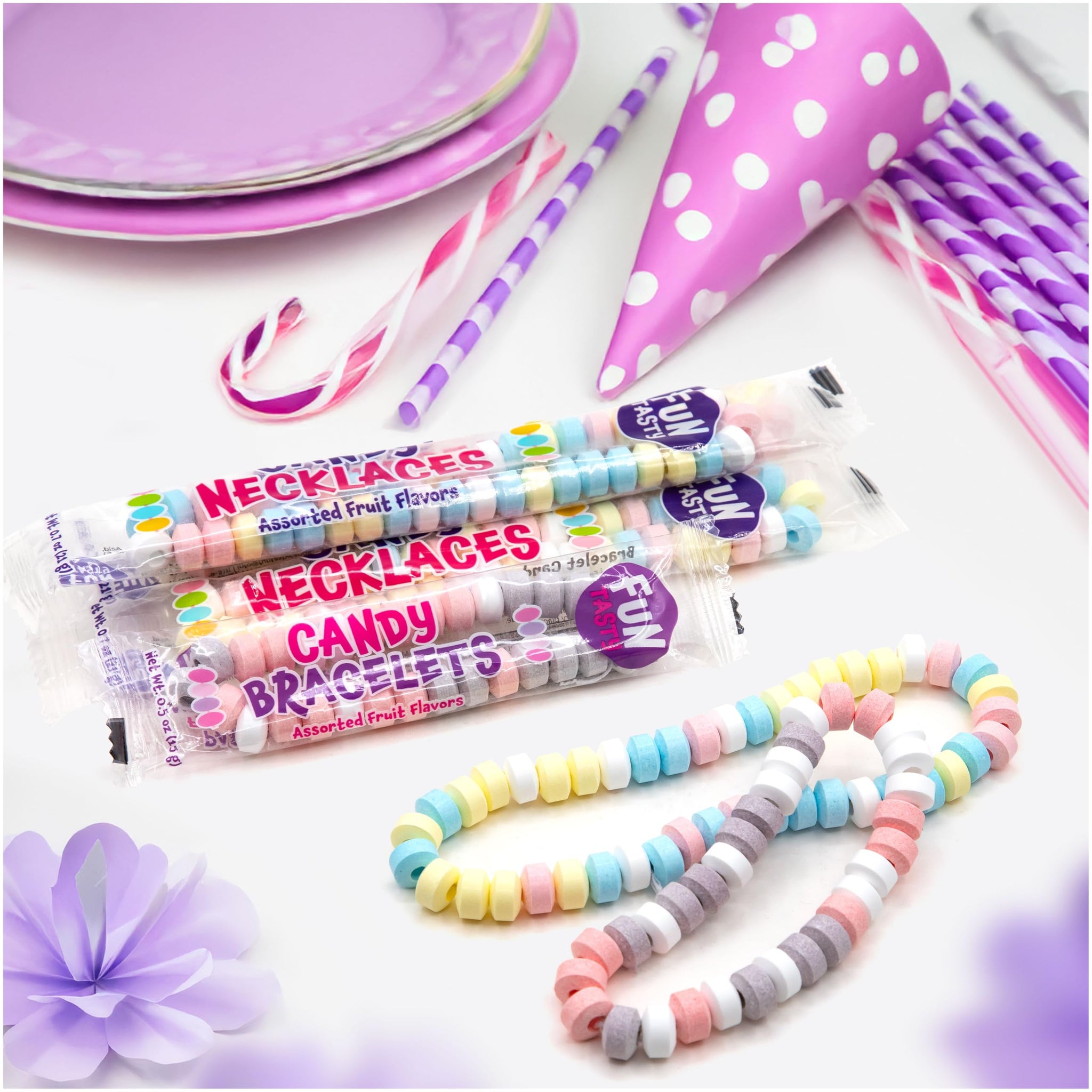 Candy Bracelets & Candy Necklaces - 2 Packs - 68 Count - Bulk Candy Individually Wrapped - Candy for Goodie Bags, Gifting, Party Favors, and Classroom
