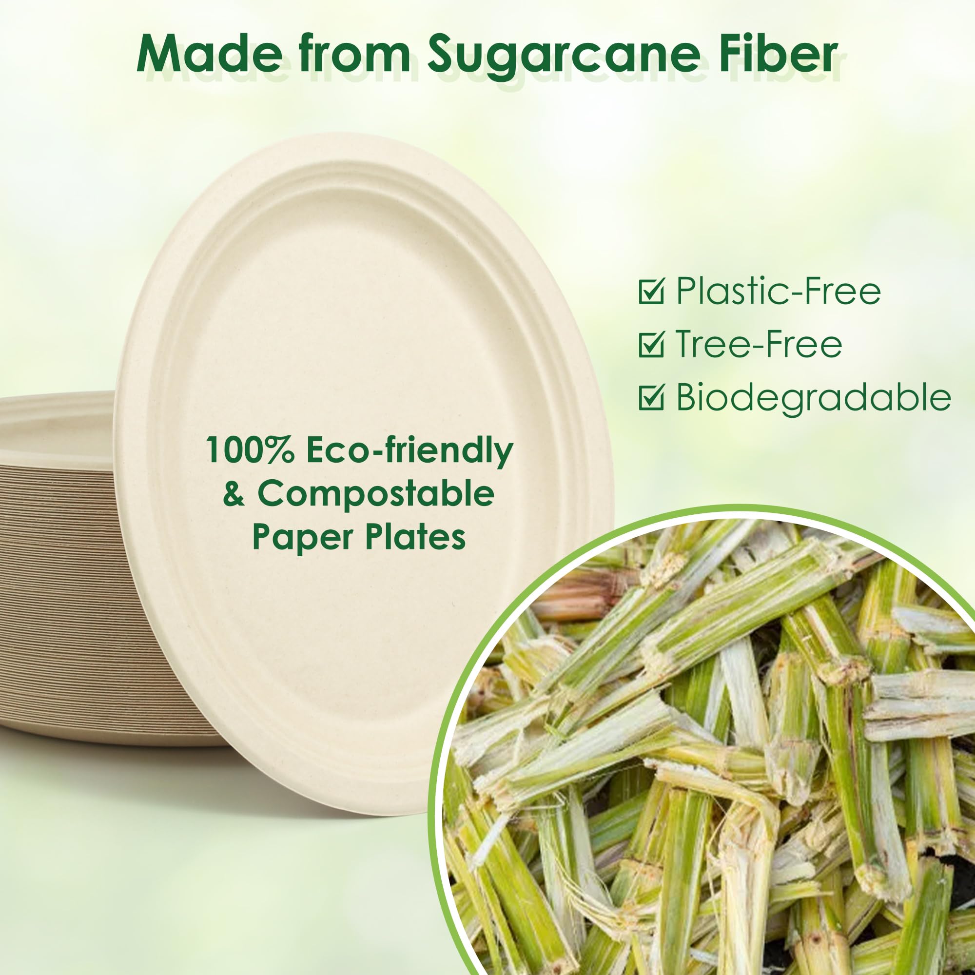 FEHHTO Compostable Oval Paper Plates, 12.5Inch 25Pack Disposable Heavy Duty Bagasse Platters Eco-Friendly Biodegradable Sugarcane Plates for BBQ