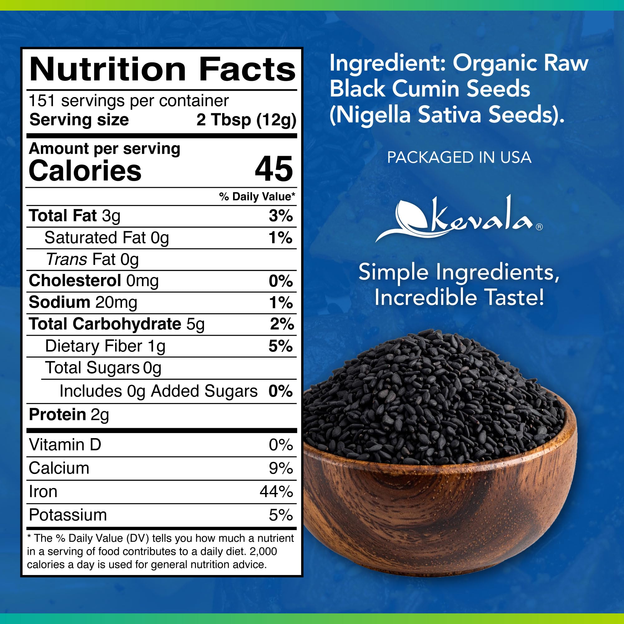 Kevala Organic Black Cumin Seeds - 4 lb Bucket, Nigella Sativa Seeds (4 lb)