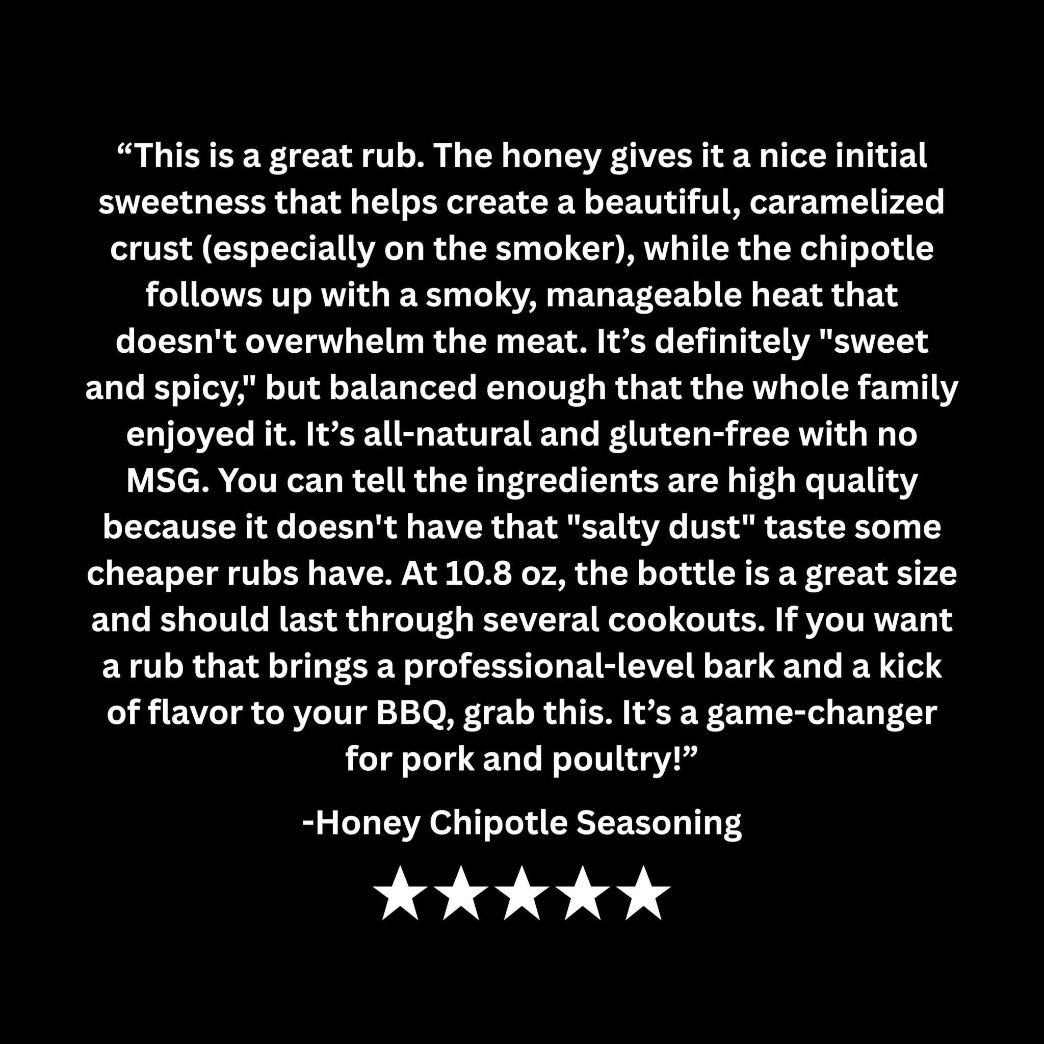 Honey Chipotle BBQ Rub (10.8 oz) - Sweet & Spicy BBQ Seasoning for Chicken, Ribs, Wings & Pork - No MSG, Gluten Free, All Natural - Smoky Grill