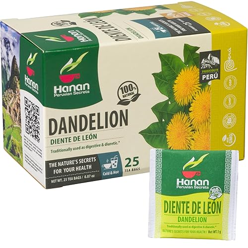 Hanan Dandelion Root Tea 25 Herbal Teabags - Support Kidney Function, Liver Cleanse Detox & Repair, Digestion Tea - Diente de Leon Dandelion Leaves