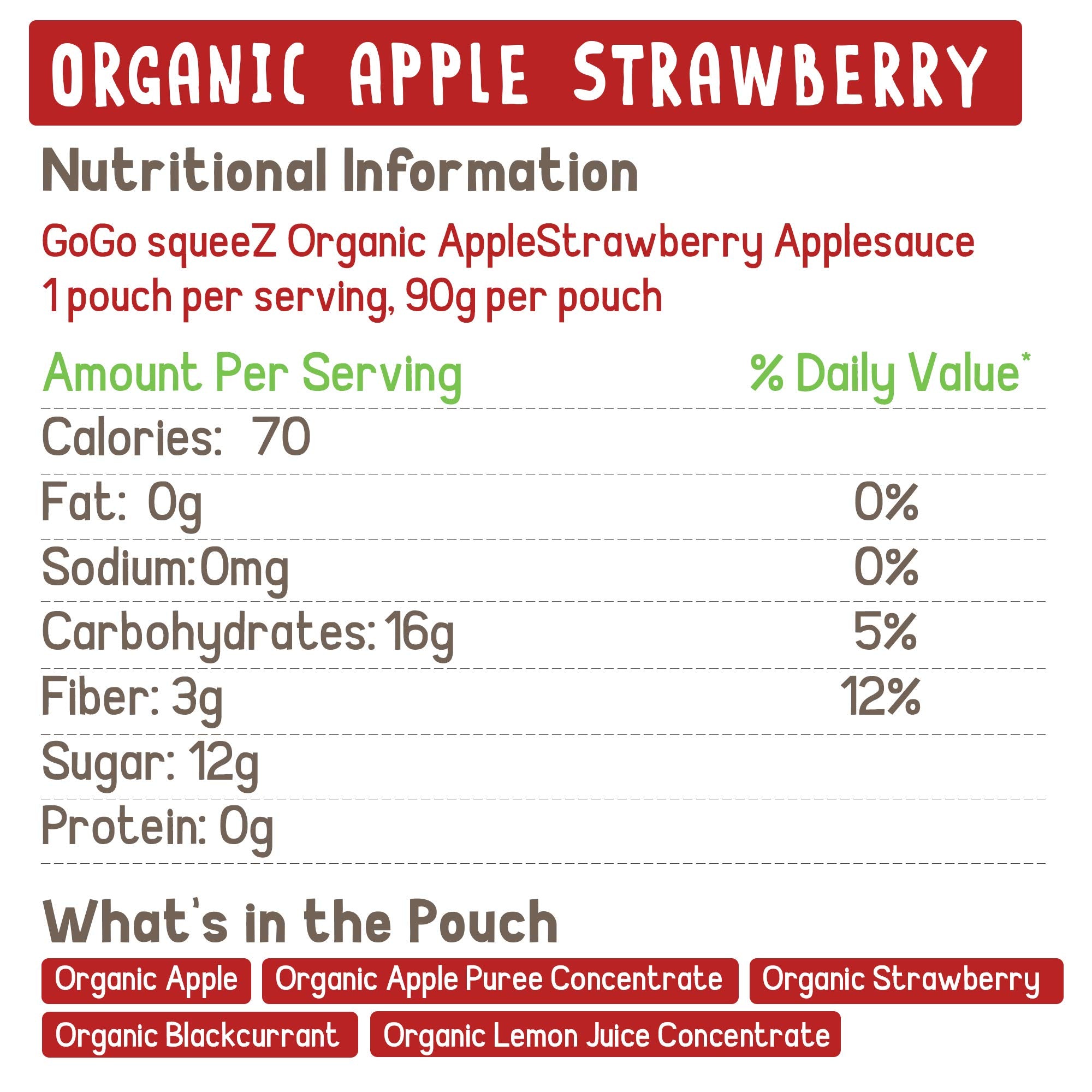 GoGo squeeZ Organic Applesauce, Apple Strawberry, 3.2 Ounce (4 Pouches), Gluten Free, Vegan Friendly, Unsweetened Applesauce, Recloseable, BPA Free