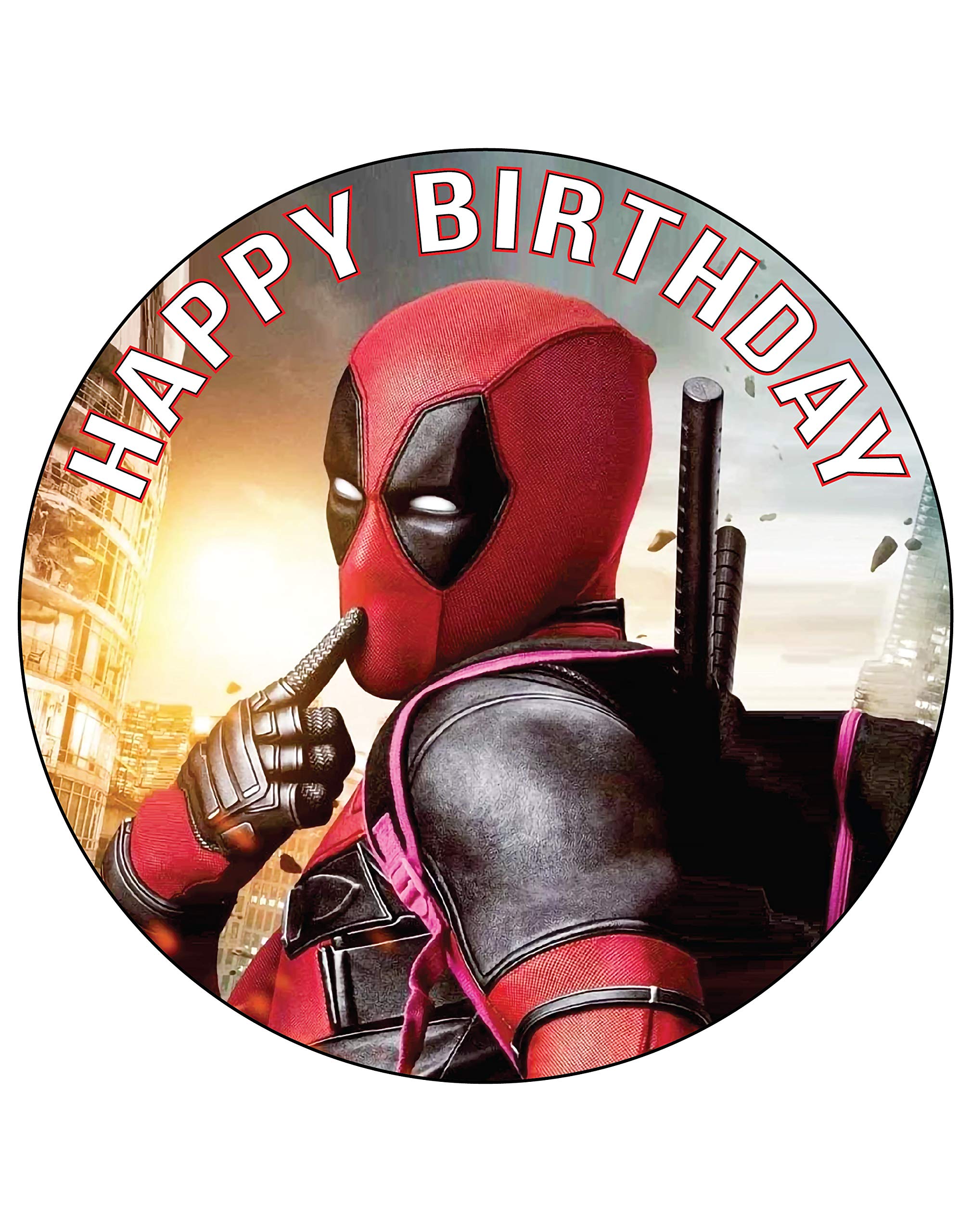 7.5 Inch Edible Cake Toppers - Red and Black Masked Themed Birthday Party Collection of Edible Cake Decorations