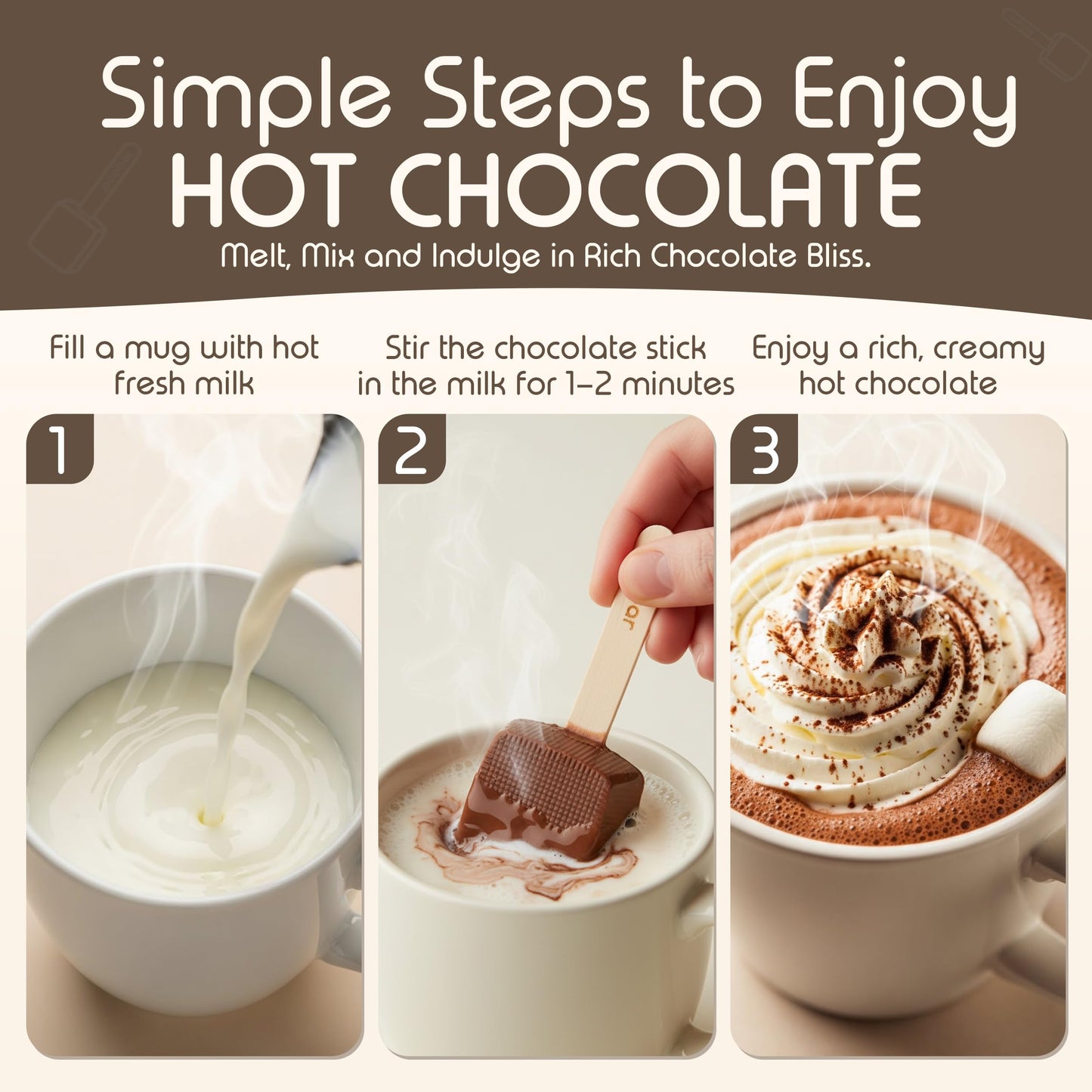 Popbar - Hot Chocolate Sticks - 6 Pack Variety Gift Pack Set Kit- 2 Dark, 2 Milk & 2 Vanilla White. Ideal for Holidays, Valentine's Day, Birthdays