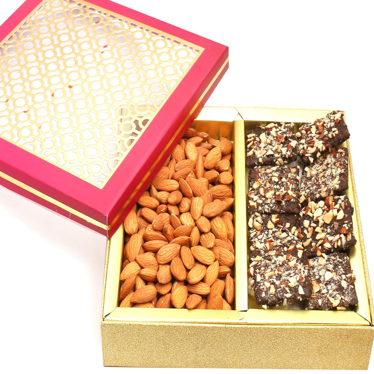 Ghasitaram Gifts Diwali Gifts Diwali Chocolate - Carving Box with English Brittle Chocolates and Almonds