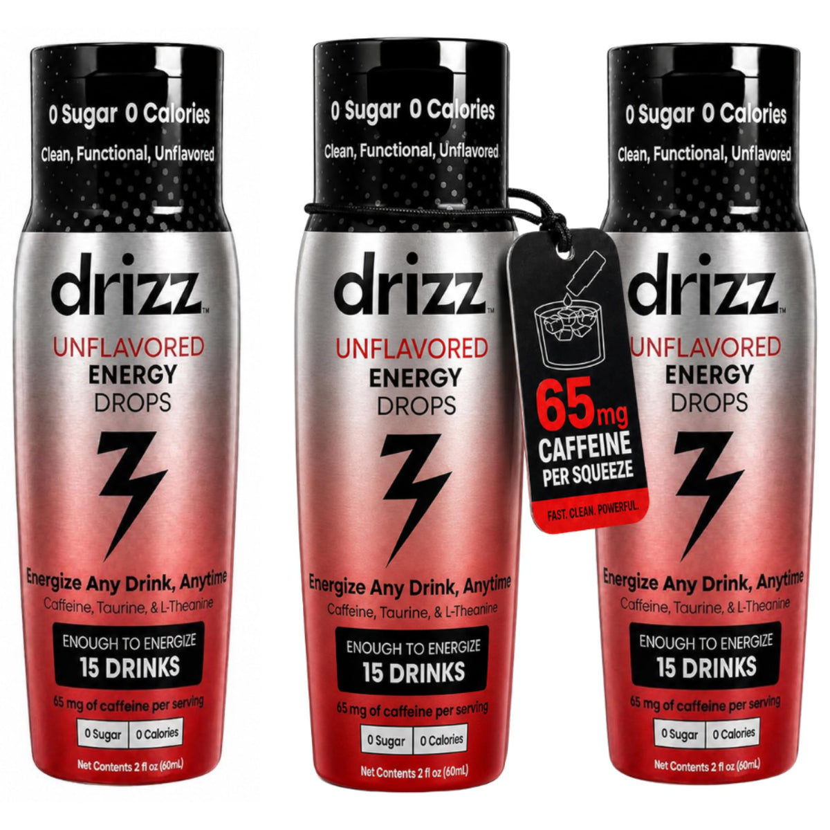 Drizz Unflavored Energy Drops - 3pk, 45 Servings, Pocket-Sized Energy Drops