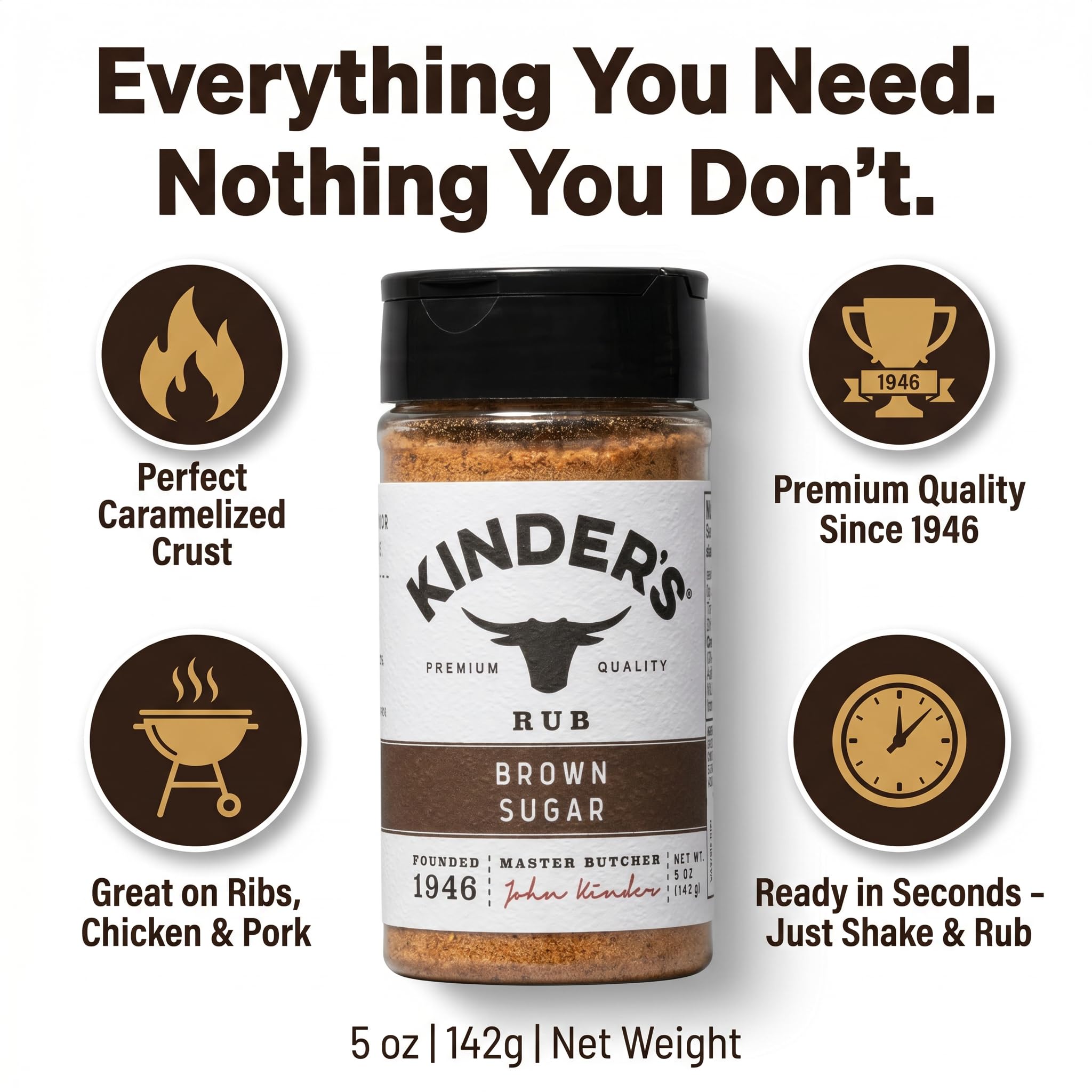 Kinders Rub Brown Sugar BBQ 5 oz (Pack of 6) - BBQ Rub Seasoning Spices - BBQ Seasoning for Burgers and Beef Ribs with Food a Random Item - 7 Total