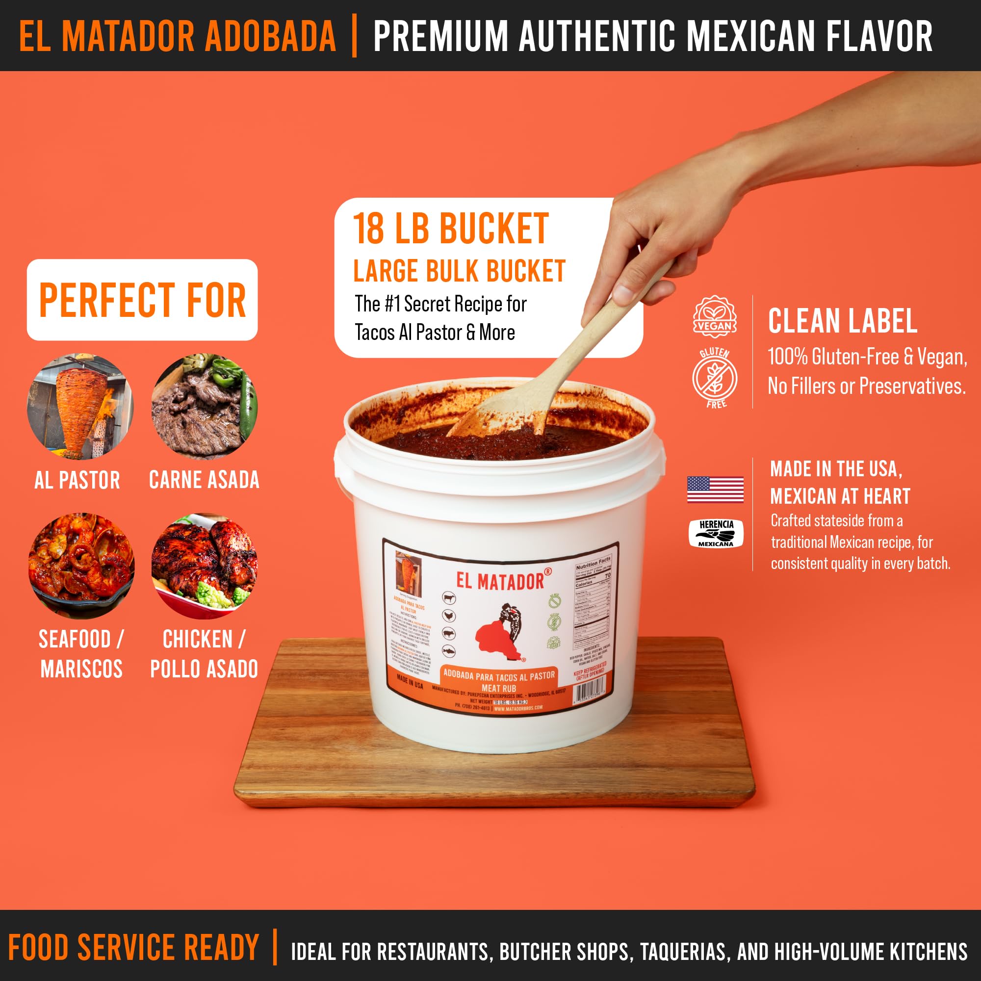 El Matador Al Pastor Adobada Paste Marinade for Tacos and Carne - Food Service and Commercial Use, 18 lbs - Adobo Concentrate
