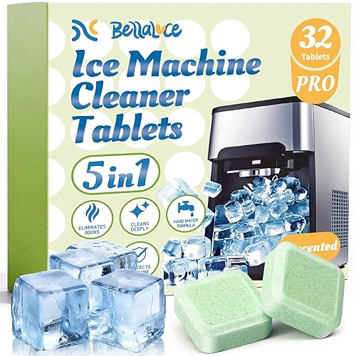 Bellaluce Ice Machine Cleaner Tablets, 32 Effervescent Descaling Tabs, Nickel Safe Cleaner for Countertop, Nugget, Portable & Commercial Ice Makers