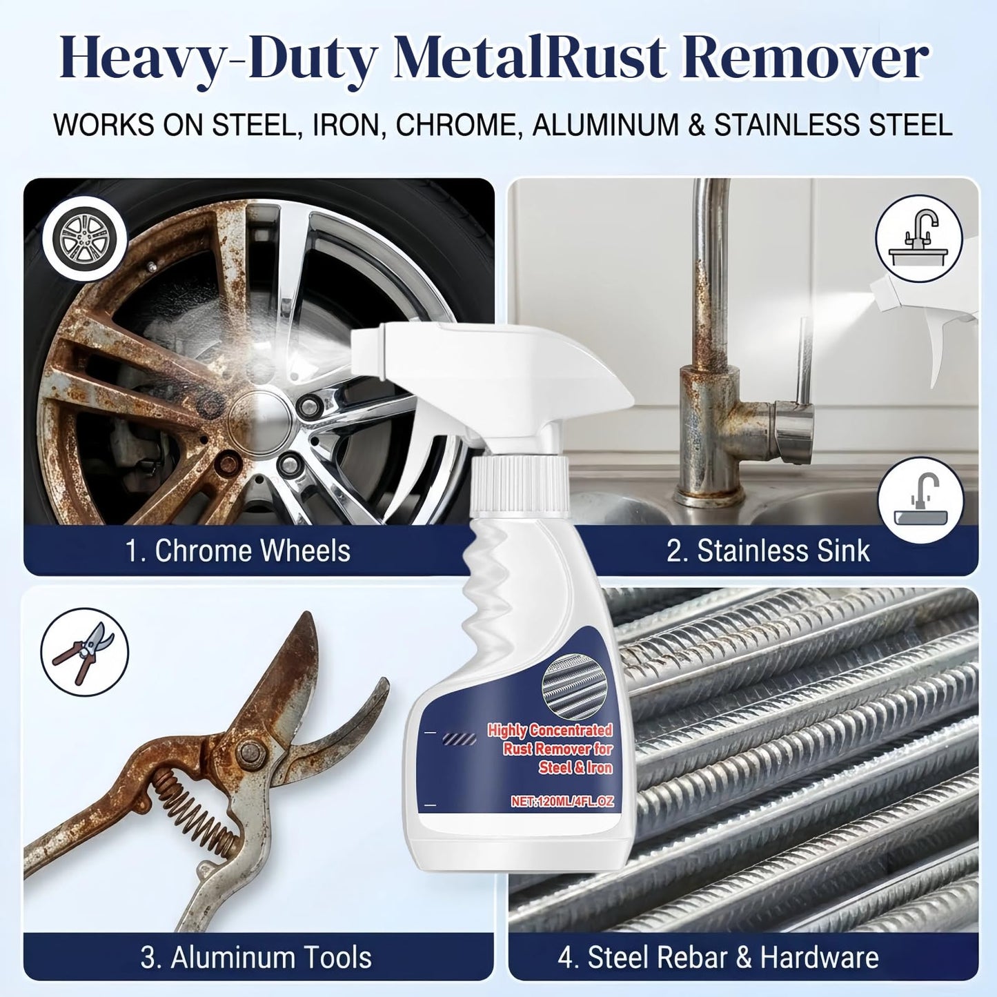Bighero Multipurpose Rust Remover Spray for Metal - Powerful Cleaner for Stainless Steel, Iron, Automotive Parts, Tools & Furniture - Rust Converter