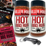 Killer Hogs Hot BBQ Rub Premium Barbecue Rub & Seasoning 2 pk (24 oz) + Guide & Bottle Opener (4 Items)!