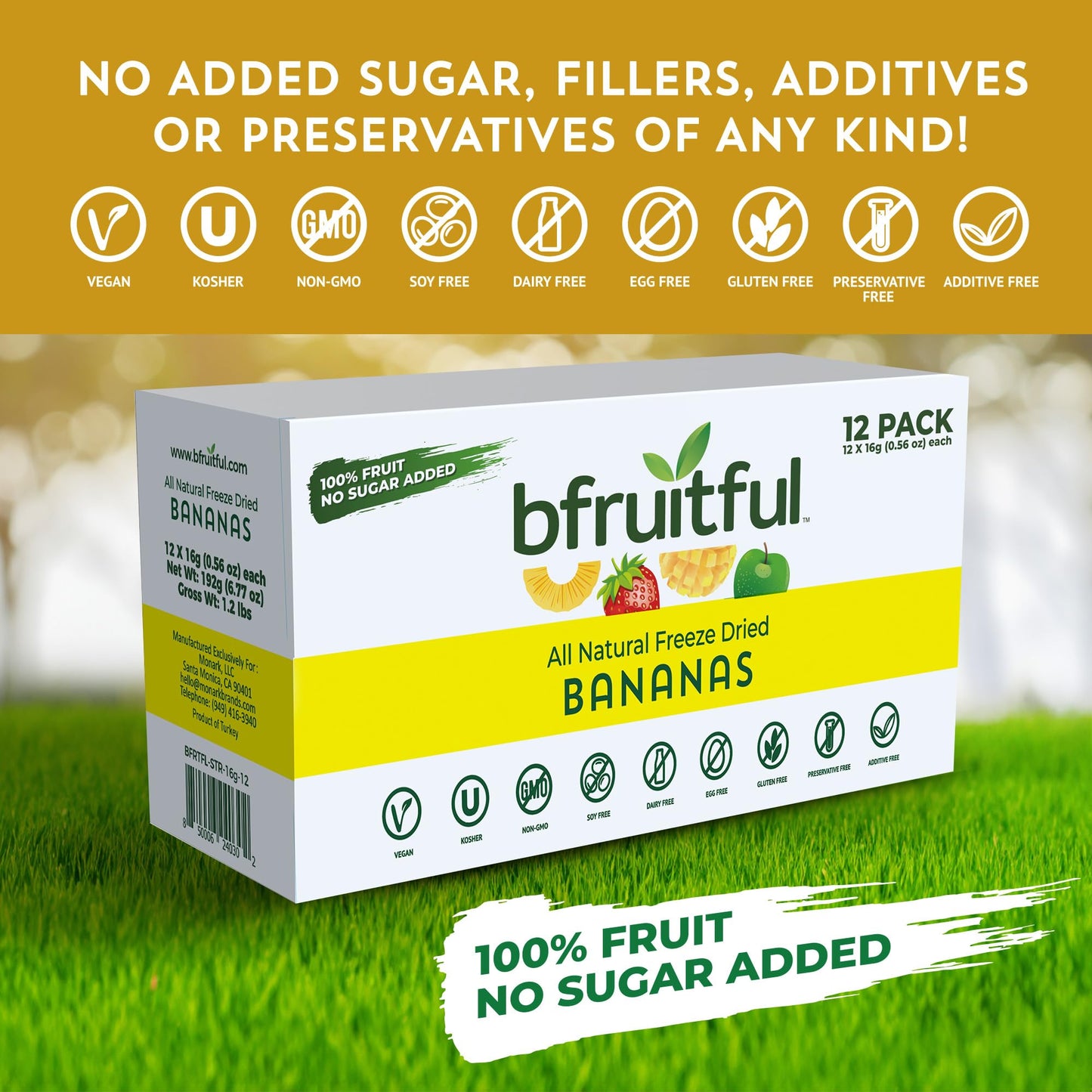 bfruitful Freeze-Dried Banana, Freeze Dried Fresh Fruit Bites, Gluten Free, Vegan, Dairy Free, Kosher, No Sugar Added, Non GMO, Healthy Snacks