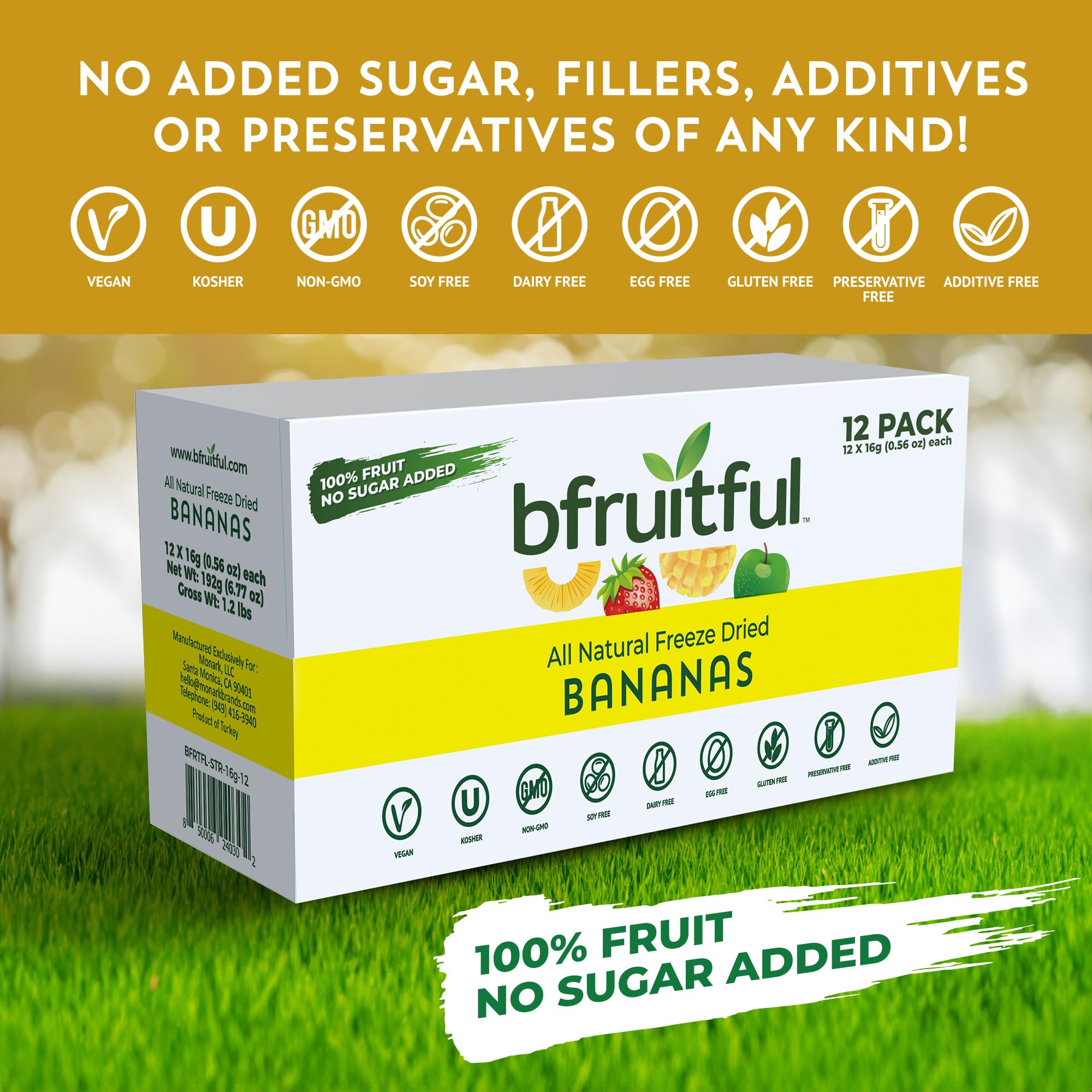 bfruitful Freeze-Dried Banana, Freeze Dried Fresh Fruit Bites, Gluten Free, Vegan, Dairy Free, Kosher, No Sugar Added, Non GMO, Healthy Snacks