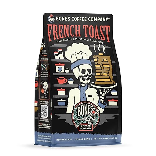 Bones Coffee Company French Toast, Sweet and Buttery Flavored Flavored Coffee, Medium Roast Low Acid Arabica Beans Compatible with Auto drip