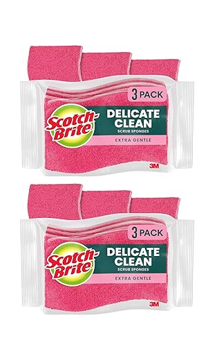 Scotch-Brite Delicate Care Scrub Sponges, 6 Count (2 Packs of 3) - Non-Scratch Cleaning for Glassware, Non-Stick Cookware