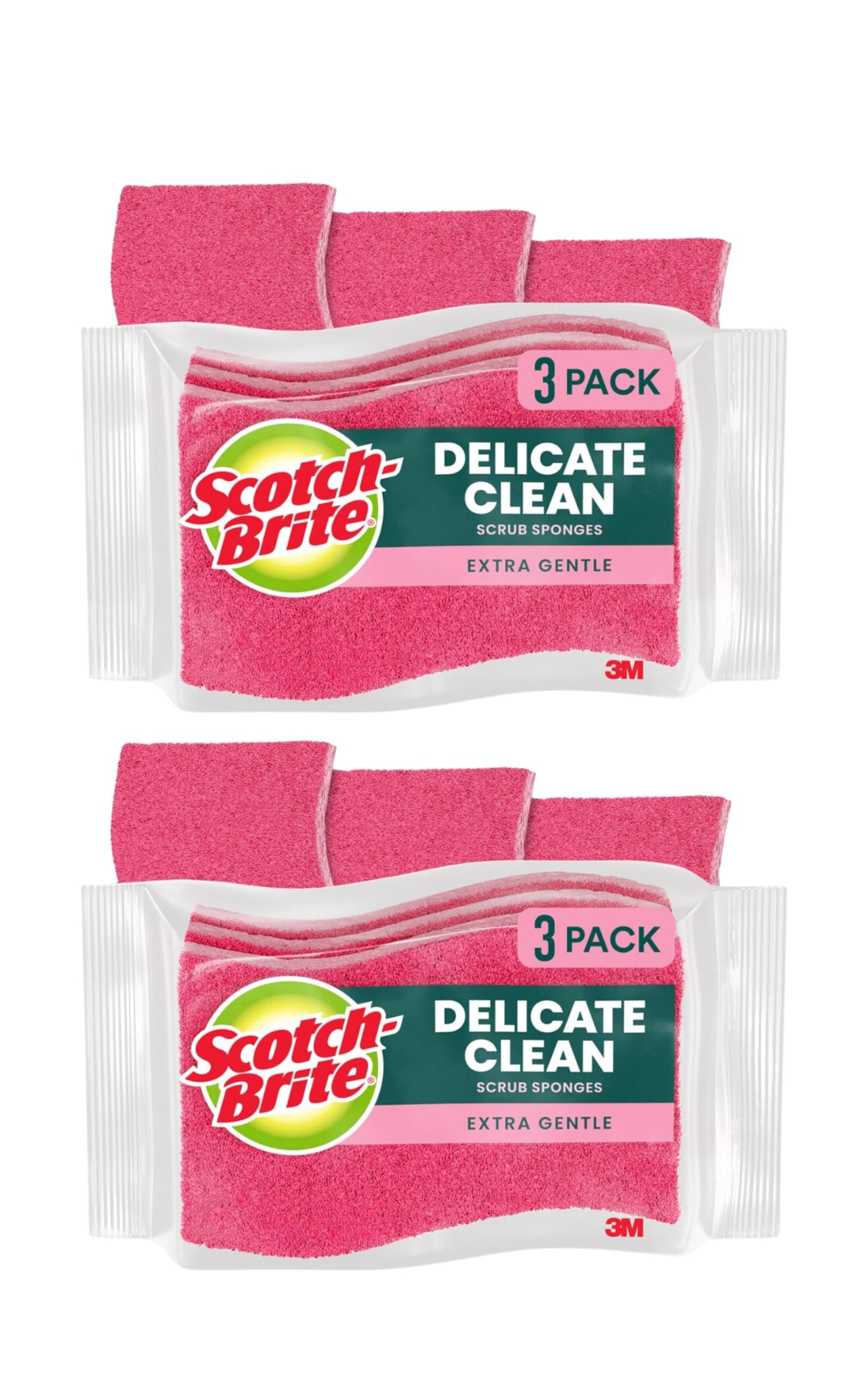 Scotch-Brite Delicate Care Scrub Sponges, 6 Count (2 Packs of 3) - Non-Scratch Cleaning for Glassware, Non-Stick Cookware