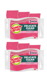 Scotch-Brite Delicate Care Scrub Sponges, 6 Count (2 Packs of 3) - Non-Scratch Cleaning for Glassware, Non-Stick Cookware