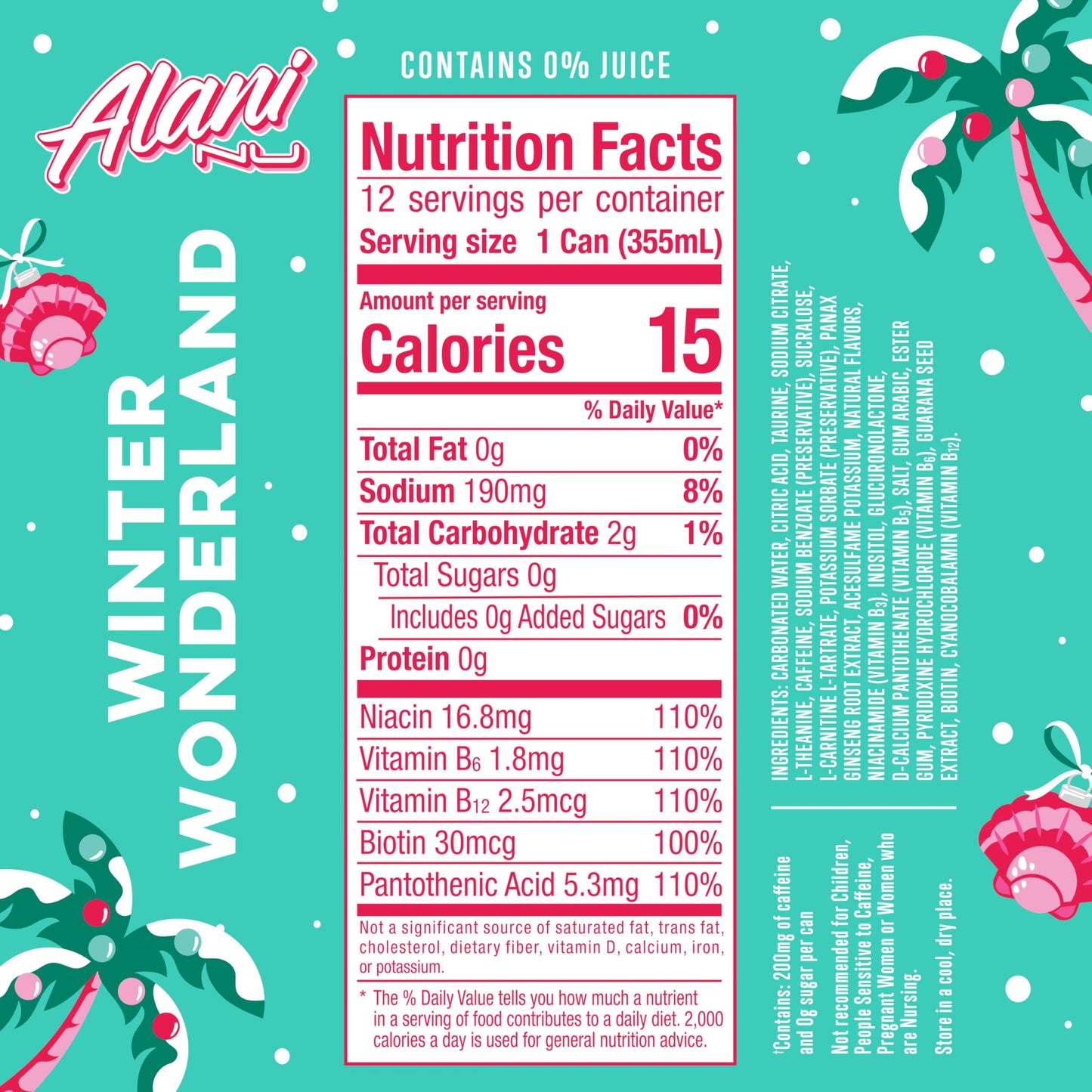 Alani Nu Winter Wonderland, Sugar Free Energy Drink, 12 Fl Oz Can (Pack of 12)