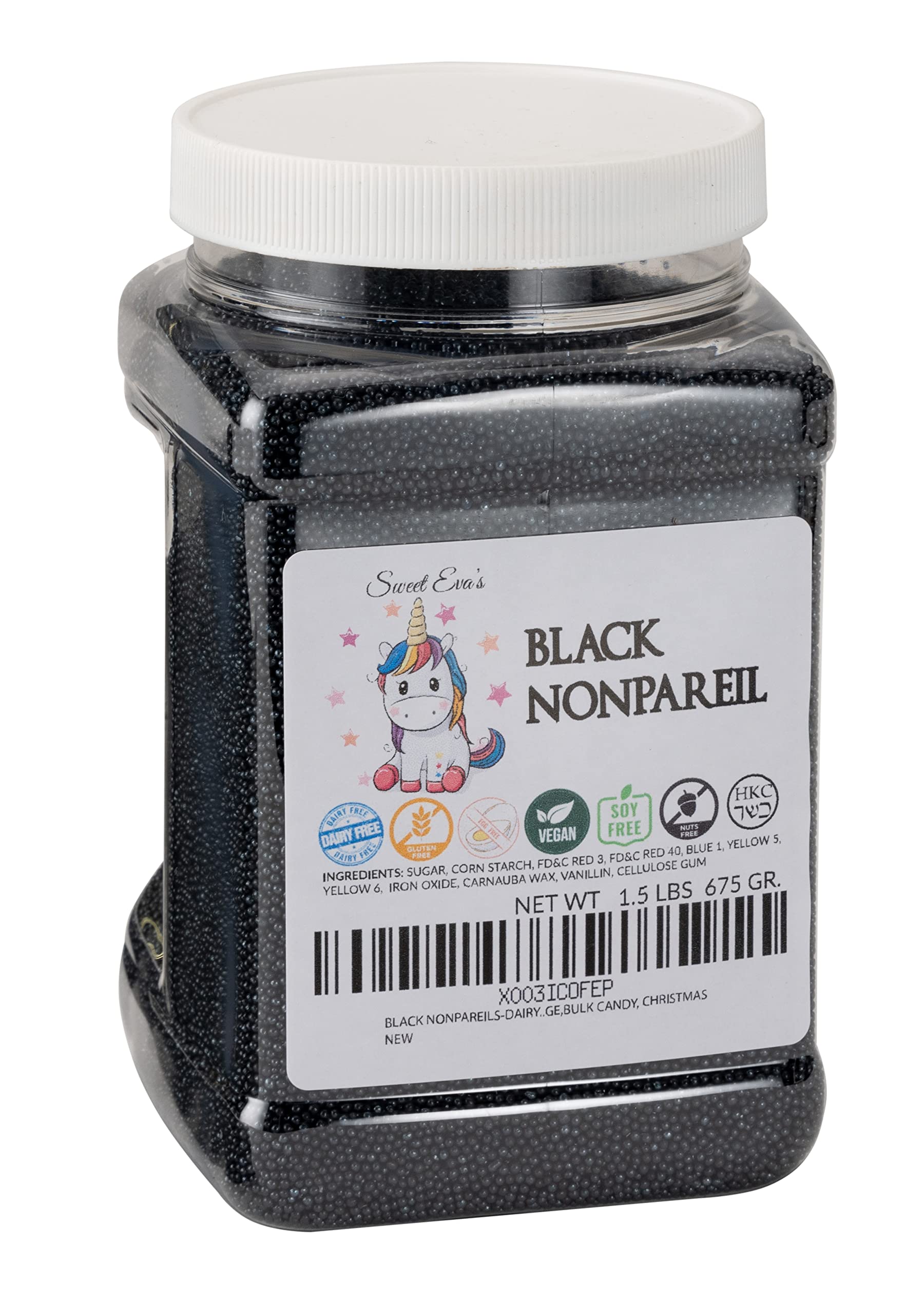 BLACK NONPAREILS- Dairy Free, Gluten Free, Egg Free, Vegan, Soy Free, Nuts Free, Kosher, Cookies, Decorating and Baking, Cake Sprinkles, Toppings