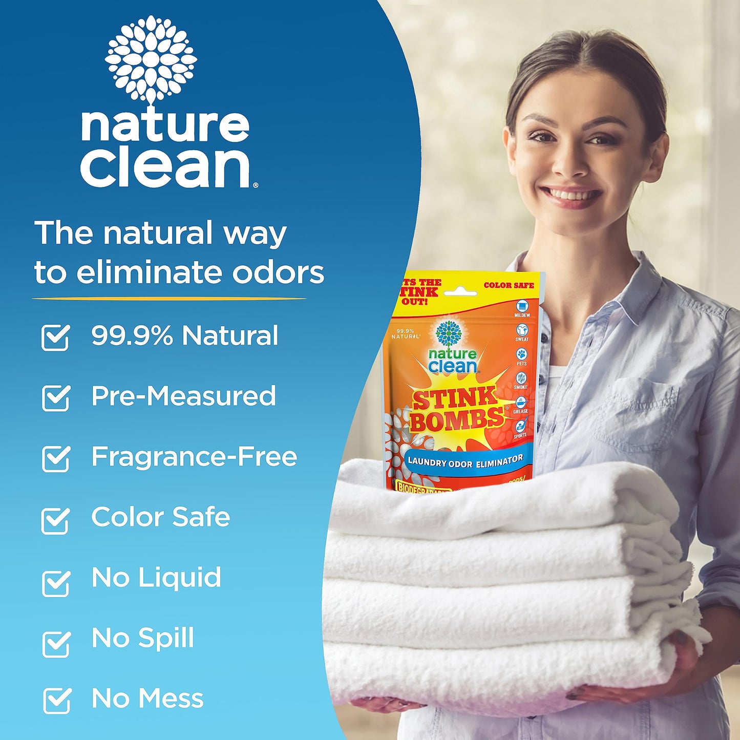 NATURE CLEAN Stink Bombs - Natural Laundry Odor Eliminator Pods. Pet Odor Eliminator for Home, Laundry Deodorizer & Strong Odor Remover for Clothes