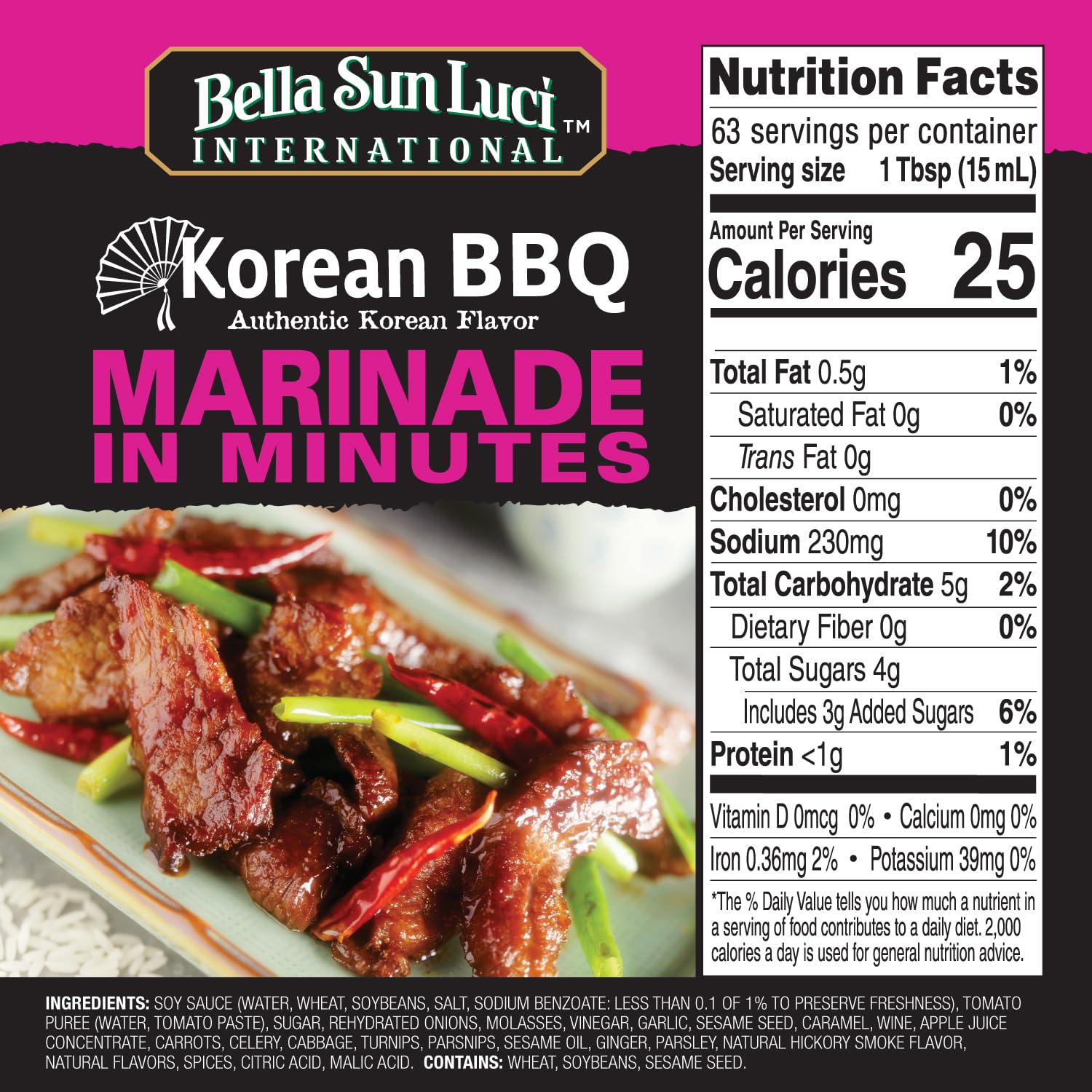 Bella Sun Luci Meat Marinade & Sauce, Bold Sauce for Beef, Pork, Poultry & Seafood, Ready-to-Use, Vegan, No Trans Fat, Gluten-Free (32oz, Korean BBQ)