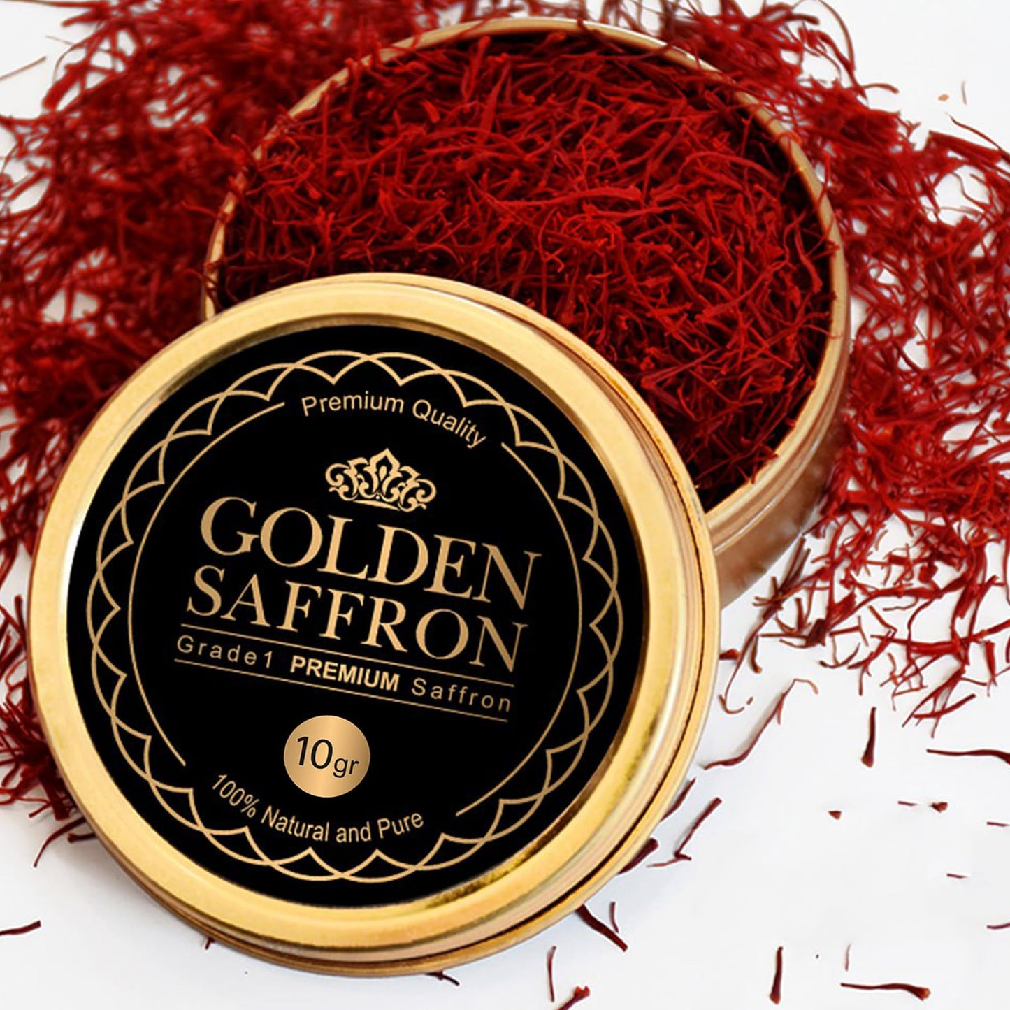 Golden Saffron, Finest Pure Premium All Red Saffron Threads, Grade A+ Super Negin, Non-GMO Verified. For Tea, Paella, Rice, Desserts, Golden Milk
