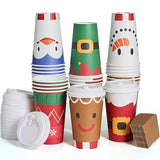 JOYIN 72 Pcs Christmas Disposable Cups with Sleeves and Lids, 4 Designs Xmas Drinkware 16 oz Paper Cup For Hot Chocolate Coffee Cold Beverage