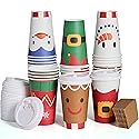 JOYIN 72 Pcs Christmas Disposable Cups with Sleeves and Lids, 4 Designs Xmas Drinkware 16 oz Paper Cup For Hot Chocolate Coffee Cold Beverage