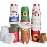 JOYIN 72 Pcs Christmas Disposable Cups with Sleeves and Lids, 4 Designs Xmas Drinkware 16 oz Paper Cup For Hot Chocolate Coffee Cold Beverage