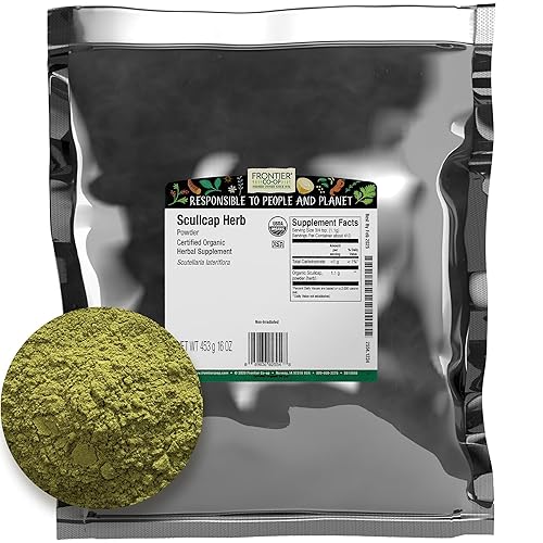 Frontier Co-op Scullcap Herb Powder, Certified Organic, Kosher | 1 lb. Bulk Bag | Scutellaria lateriflora L.