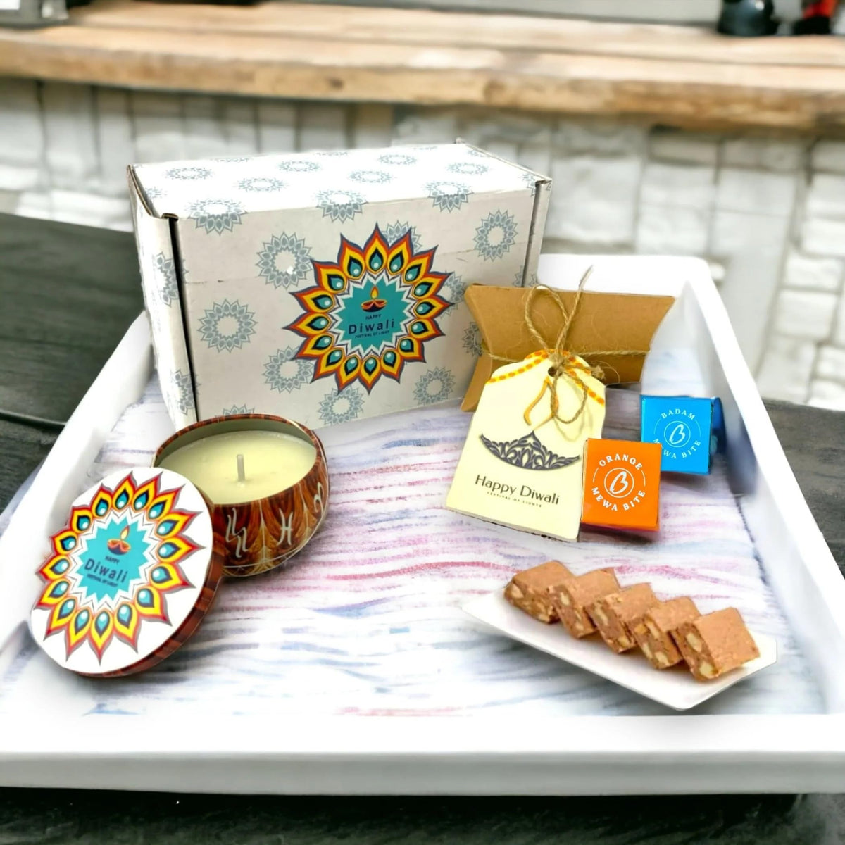 LoveNspire Personalized Diwali Gifts Hamper Indian Diwali Gift Boxes Happy Diwali Stickers Custom Box Sweets Dry Fruits for Home Family Relatives