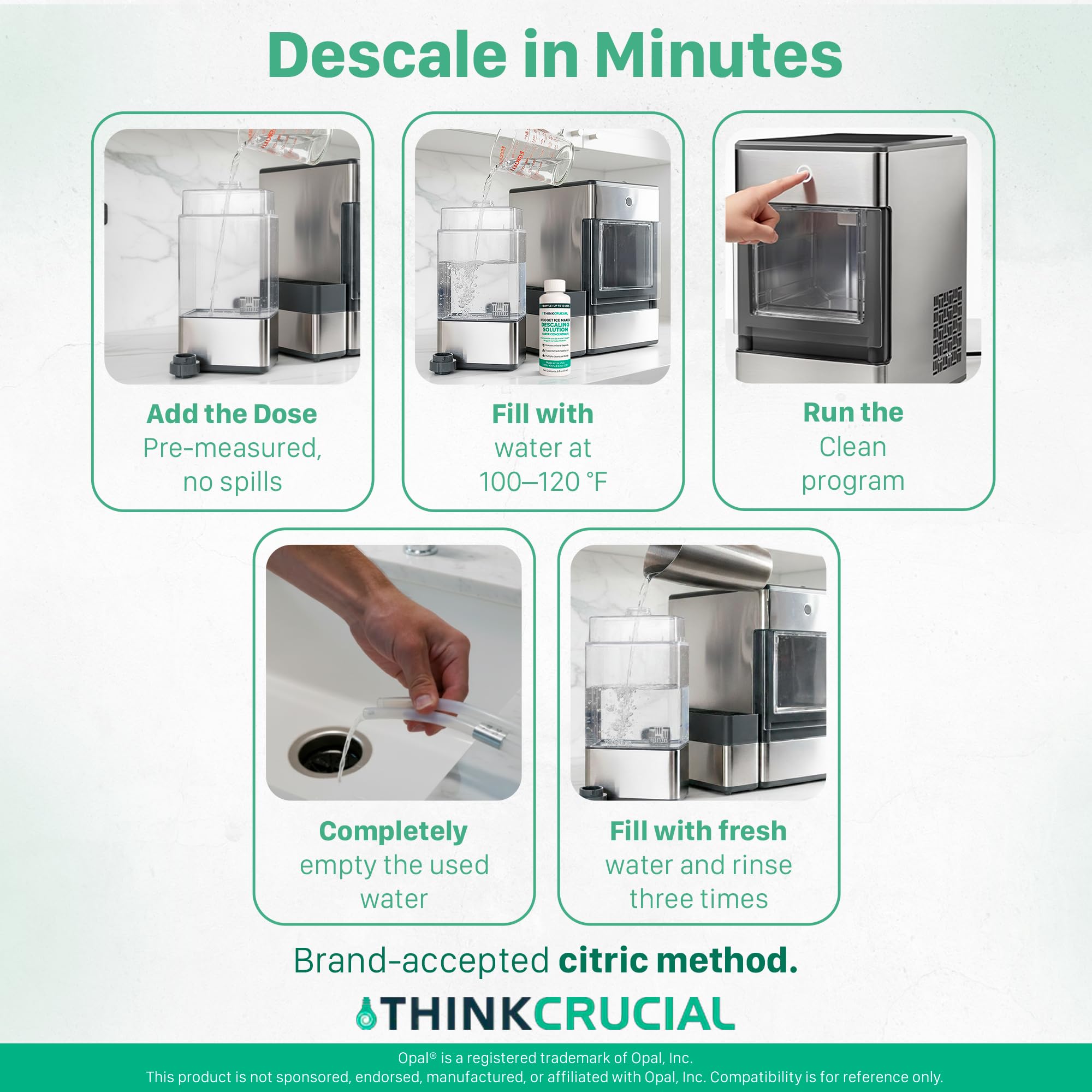 Think Crucial Up to 15 cleans SUPER Concentrate for GE Profile Opal® Ice Maker Descaler - 6 oz - Clean Mode Ready - Unscented, Hot-Water Mix