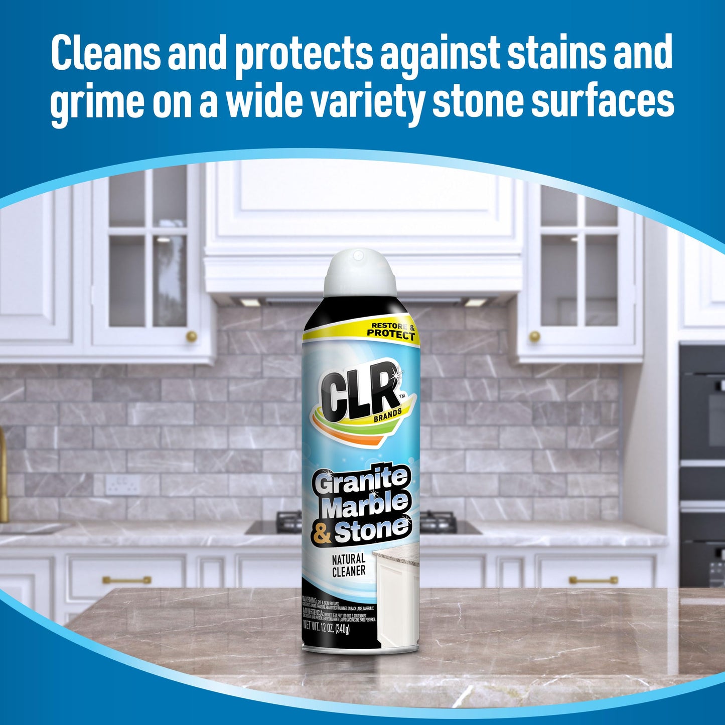 CLR Clean & Clear Stone, Granite, Marble, and Stone Cleaner, 12 Ounce Aerosol Spray Can (Packaging May Vary)