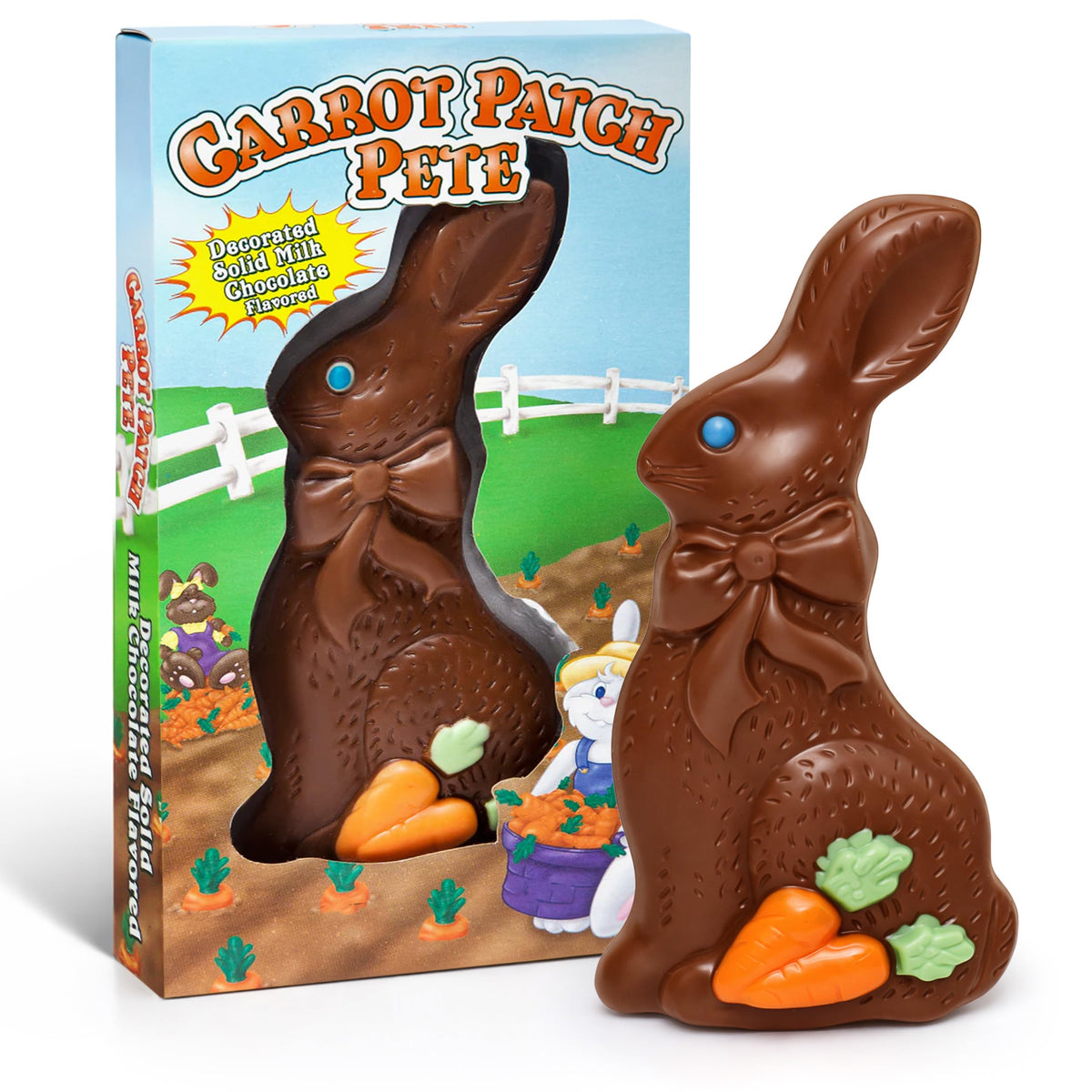 Easter Solid Milk Chocolate Bunny - Decorated Solid Chocolate Bunny with Candy Accents, Fun Easter Candy for Baskets, Egg Hunts & Gifts (3 oz)