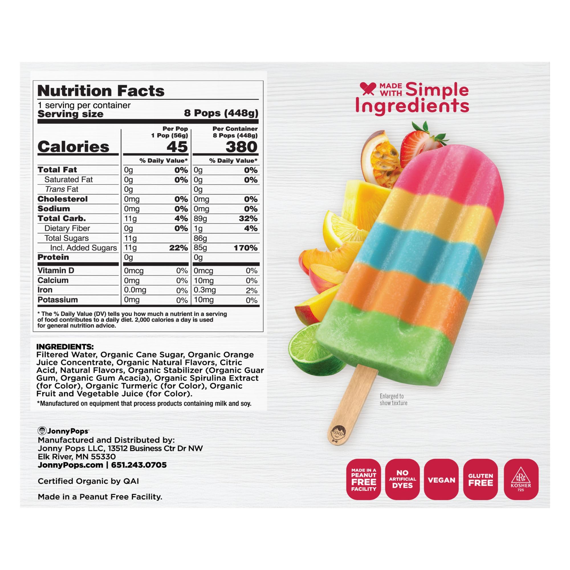 JonnyPops Organic Tropical Paradise Punch Frozen Pops 8ct