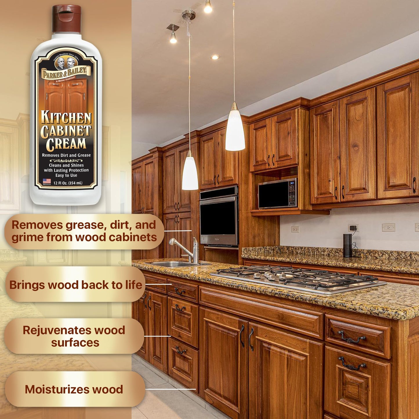 Parker & Bailey Kitchen Cabinet Cream, Multi Surface Cleaner & Furniture Cleaner, Quick Shine Wood Restorer & Protector for Cabinets, Tables
