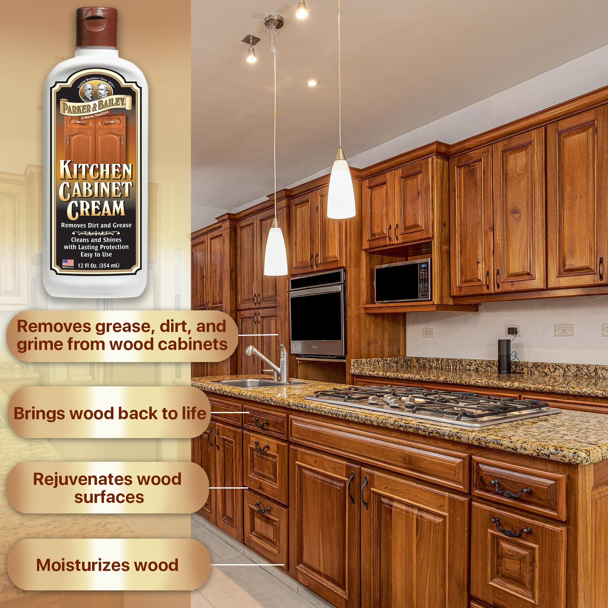 Parker & Bailey Kitchen Cabinet Cream, Multi Surface Cleaner & Furniture Cleaner, Quick Shine Wood Restorer & Protector for Cabinets, Tables