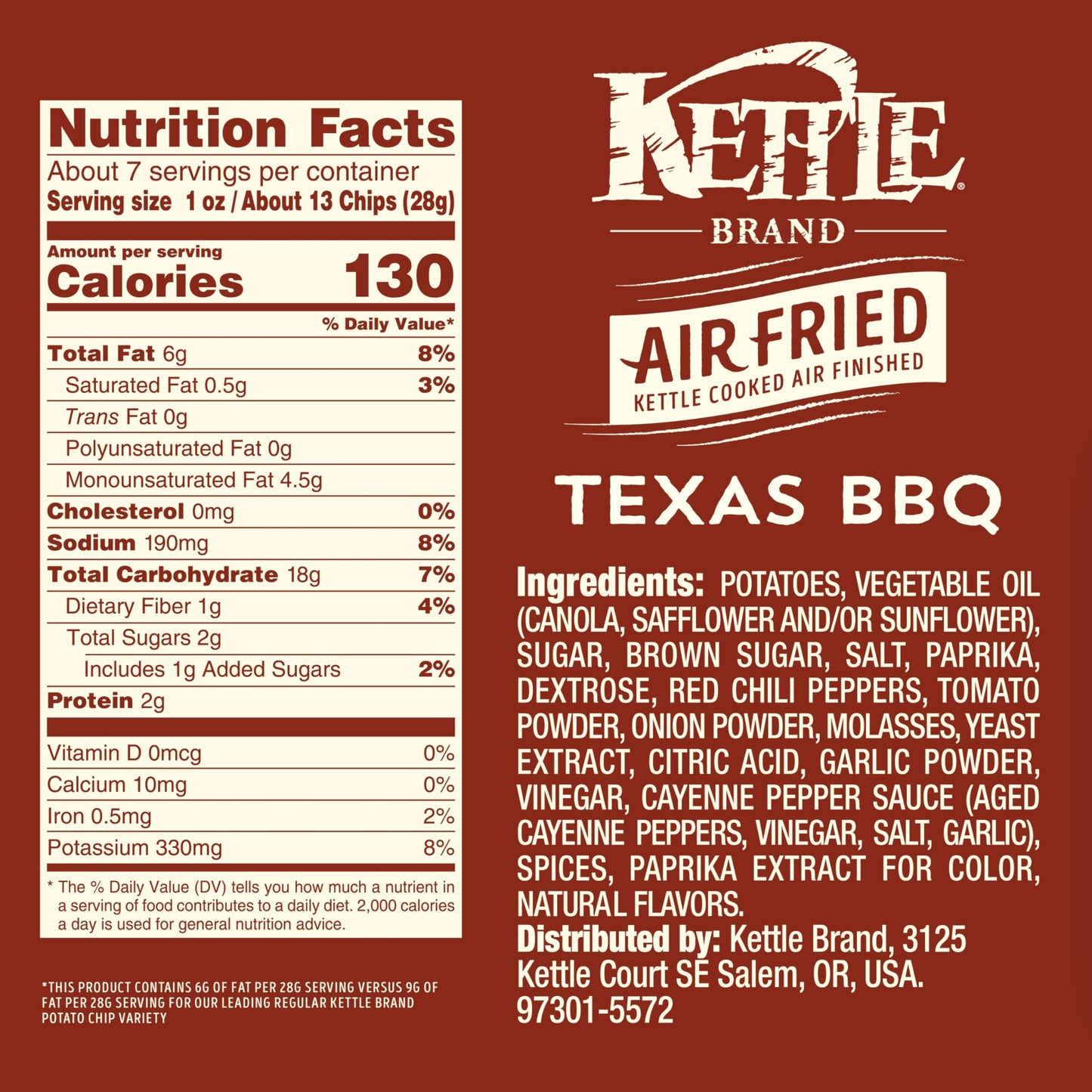 Kettle Brand Air Fried Texas BBQ Chips, 6.5 Oz Bag
