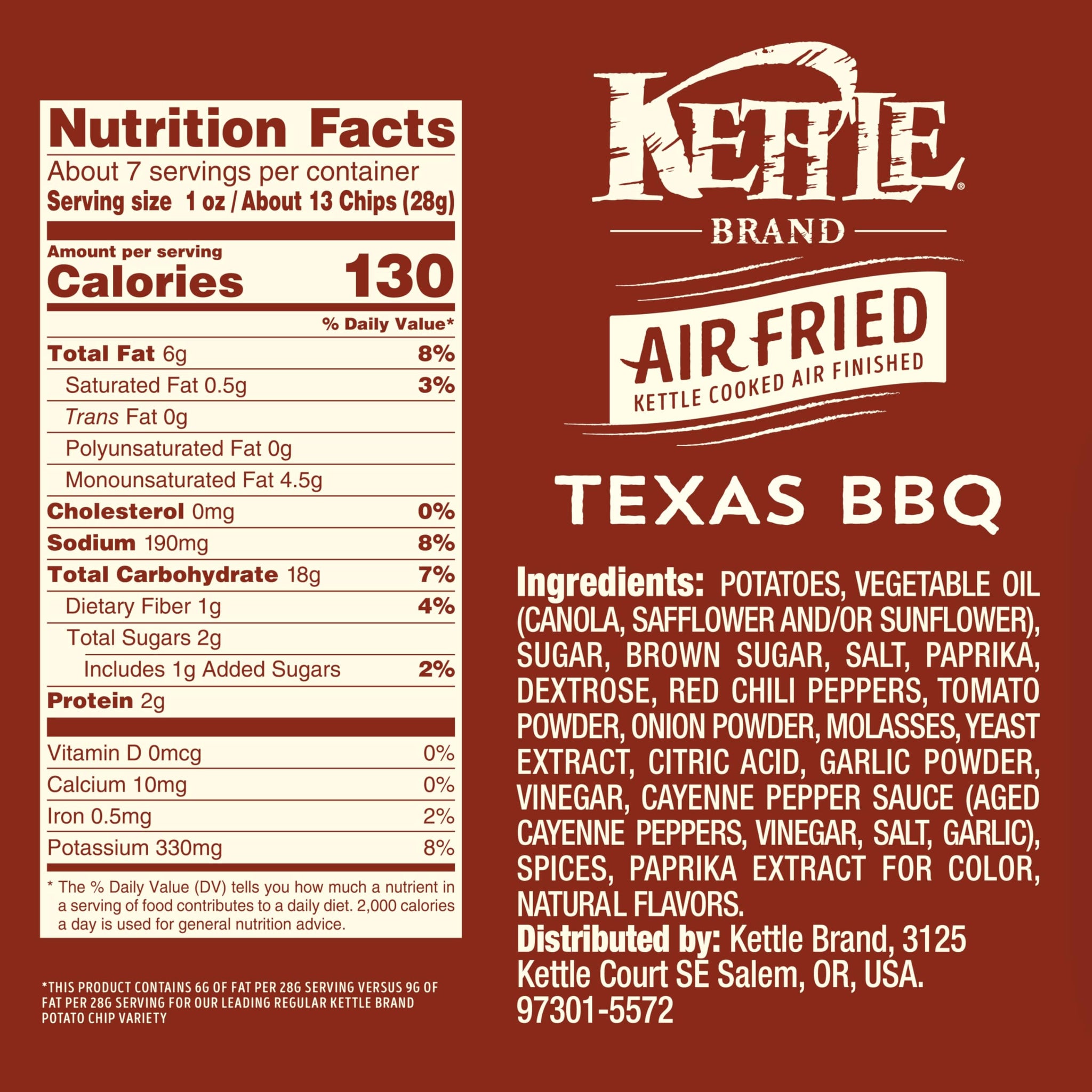 Kettle Brand Air Fried Texas BBQ Chips, 6.5 Oz Bag