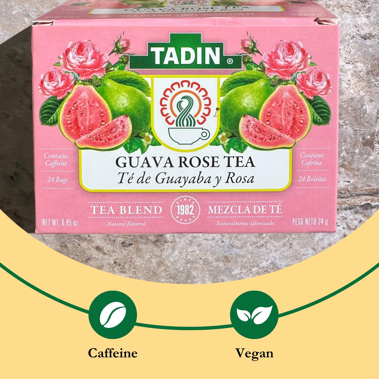 Tadin Guava Rose Tea, Contains Caffeine, 24 Tea Bags Per Box, Pack of 1