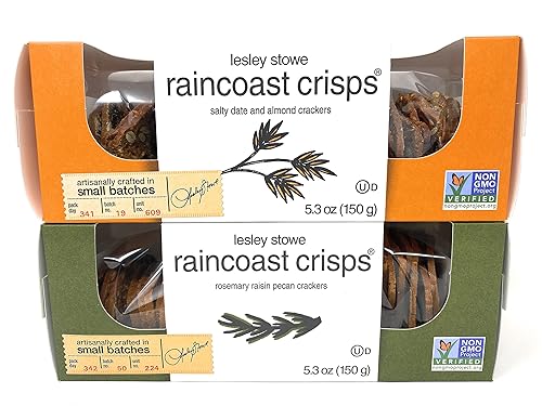Gourmet Food Crisp Cracker Salty Date & Almond, Rosemary Raisin Pecan Crackers 5.3 oz