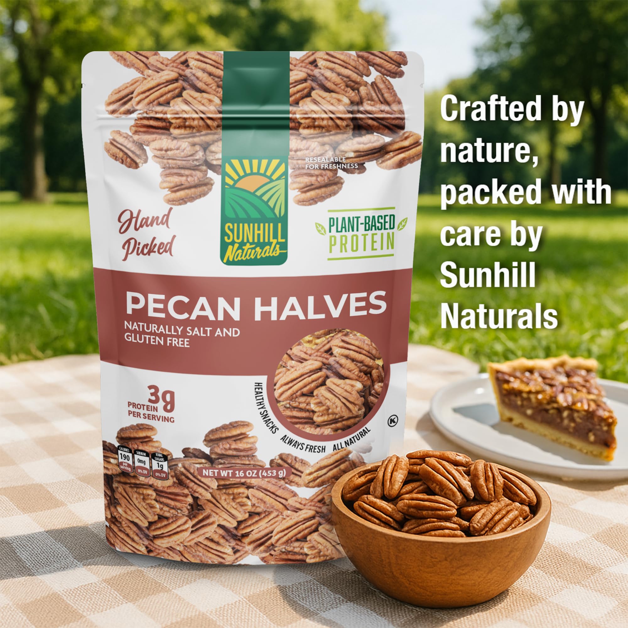 Sunhill Naturals Raw Pecan Halves | Premium Unsalted Pecan Nuts | Healthy Snacking | Fresh Fancy Junior Mammoth Halves