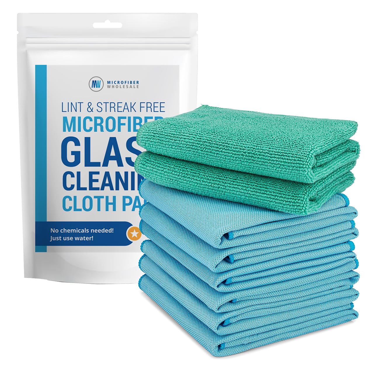 Claro 2 Step Glass Cleaning Cloth 8-Pack - Green Wet & Blue Dry Microfiber Towels Cleaning for Windows, Mirrors & Glass - Streak and Lint Free Cloth