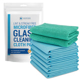 Claro 2 Step Glass Cleaning Cloth 8-Pack - Green Wet & Blue Dry Microfiber Towels Cleaning for Windows, Mirrors & Glass - Streak and Lint Free Cloth