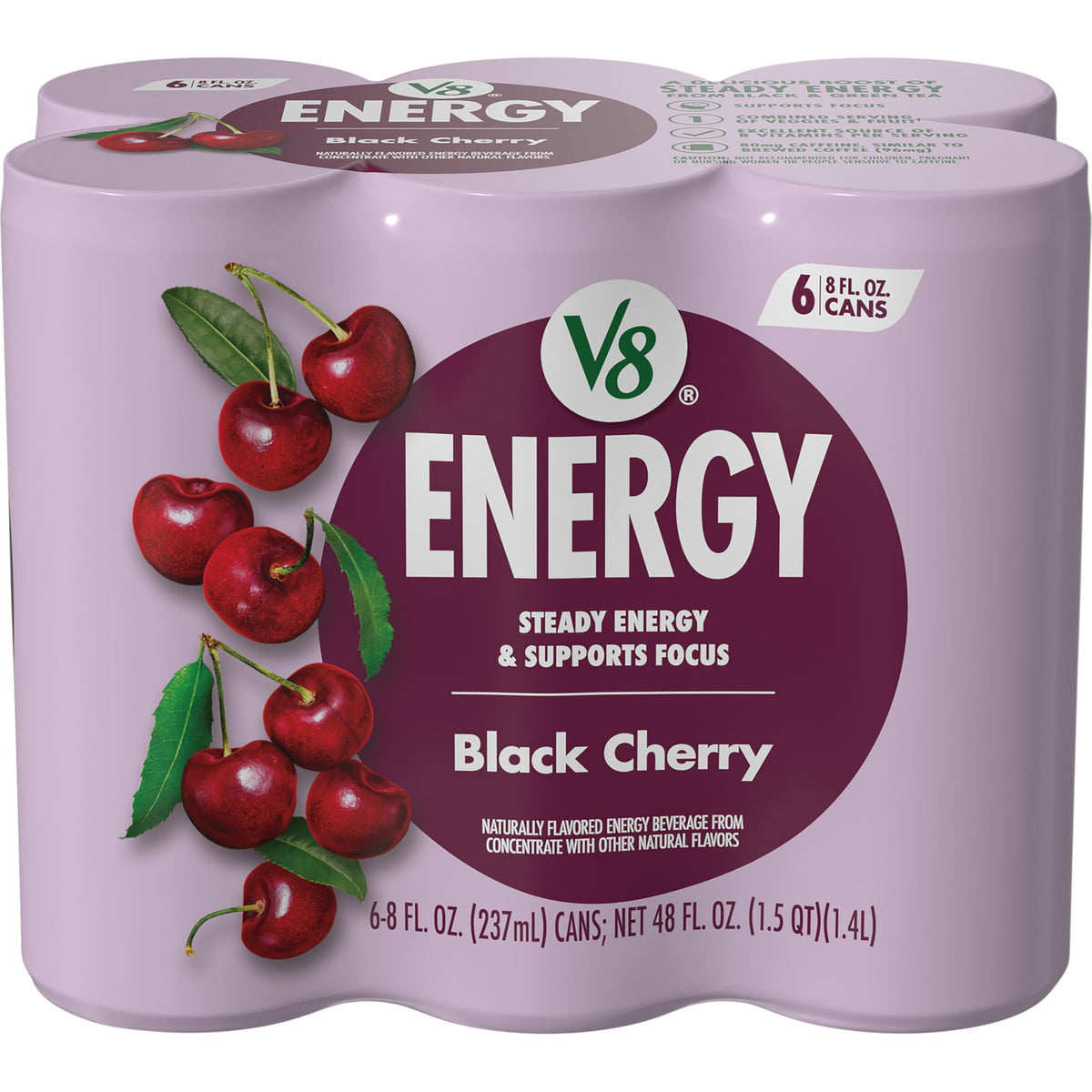 V8 Energy Black Cherry Energy Drink, 8 fl oz Can (6 Pack)