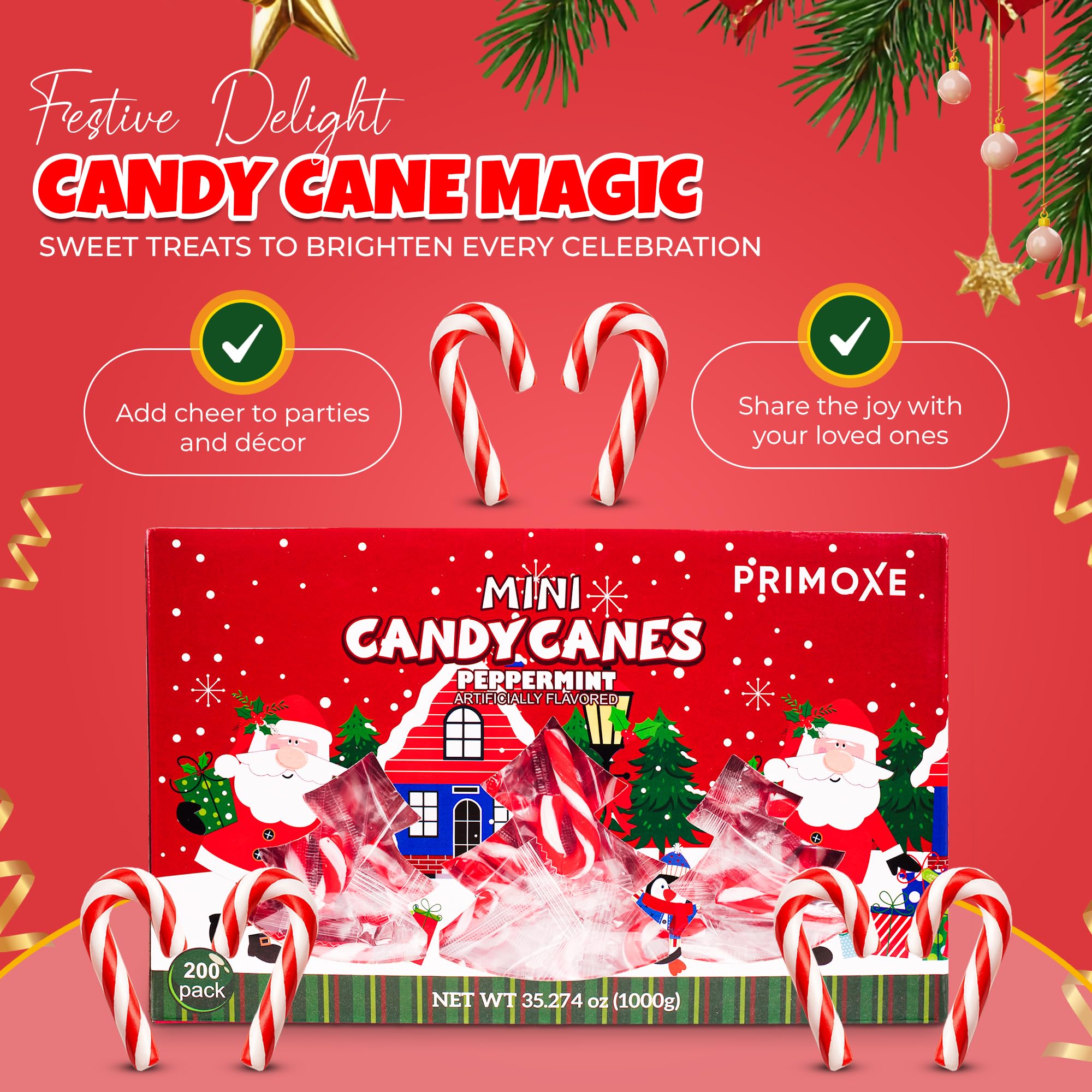 Christmas Mini Candy Canes - Red & White Peppermint Individually Wrapped for Holiday Indulgence - Bulk Christmas Candy for Kids & Adults - Holiday