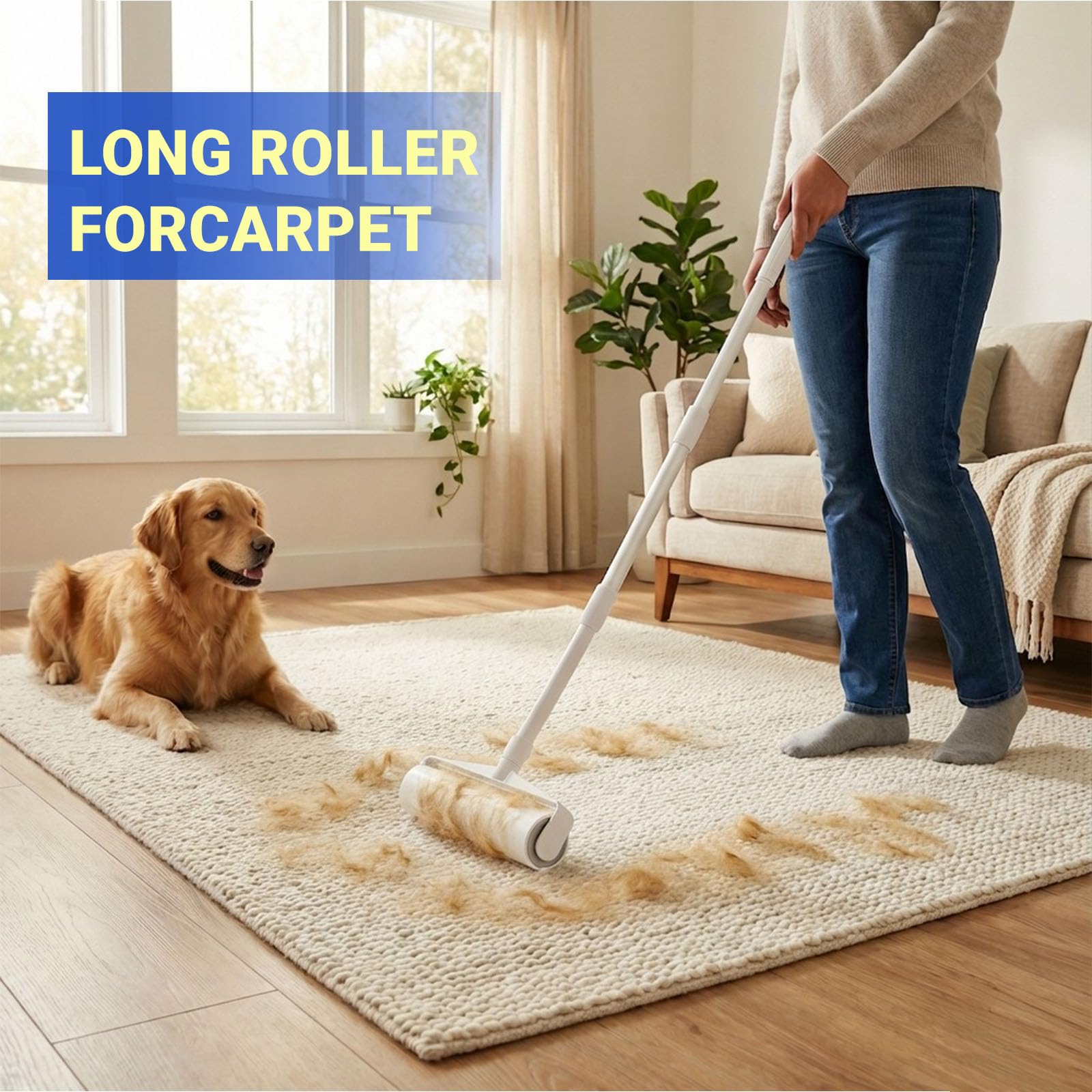 2 Pack Large Pet Hair Lint Roller Set, 9.45" Extra Wide & Extra Sticky Roller, Extendable Long & Short Handle, 6 Refills, Pet Hair & Lint Remover